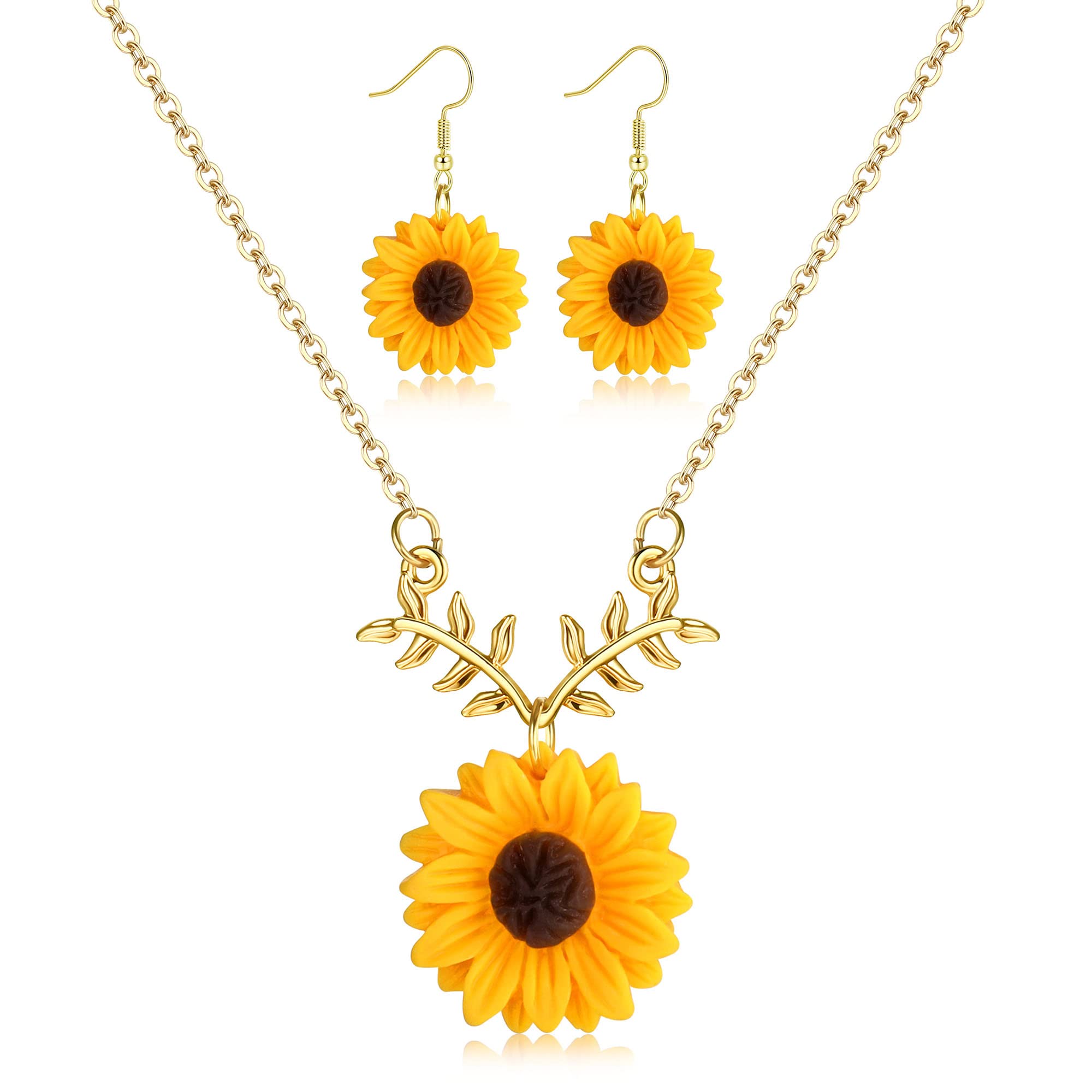 Sunflower Dangle Drop Earrings Sunflower Necklace for Women Handmade Sunflower Jewelry Set Gift, No Gemstone-image-22