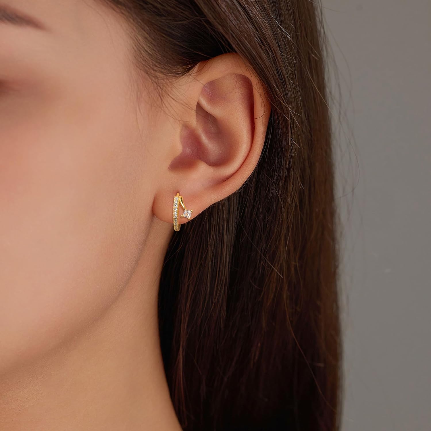 925 Sterling Silver Dainty Cute Hoop Earrings for Women Trendy 14k Gold Plated Small Huggie Cartilage CZ Earring to Daughter Mom Hypoallergenic Cubic Zirconia Earrings Valentine's Day Jewelry Gifts - Image 5