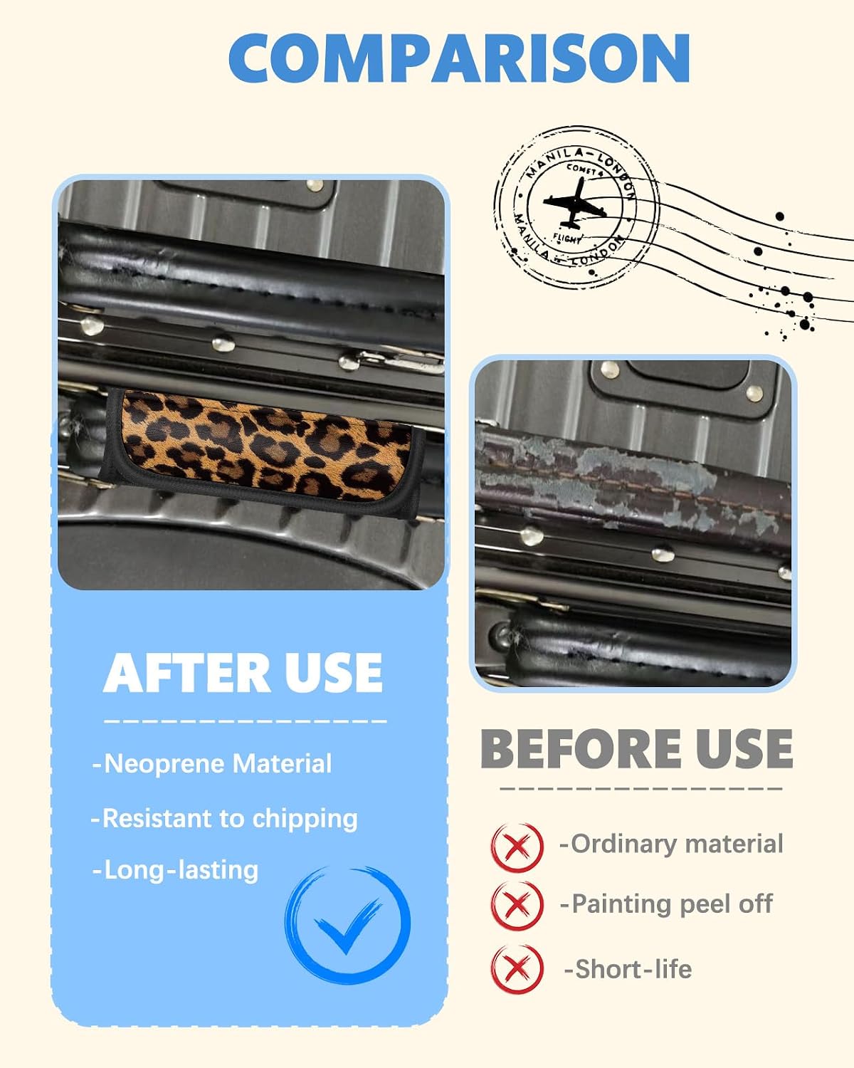 Slohif Luggage Handle Wrap 3Pcs Suitcase Identifier - Bag Strap Cover For Bogg Travel Accessories Easy Identification Bright Marker Sleeve Grips Comfort Neoprene Concealed Tag For Airport Leopard