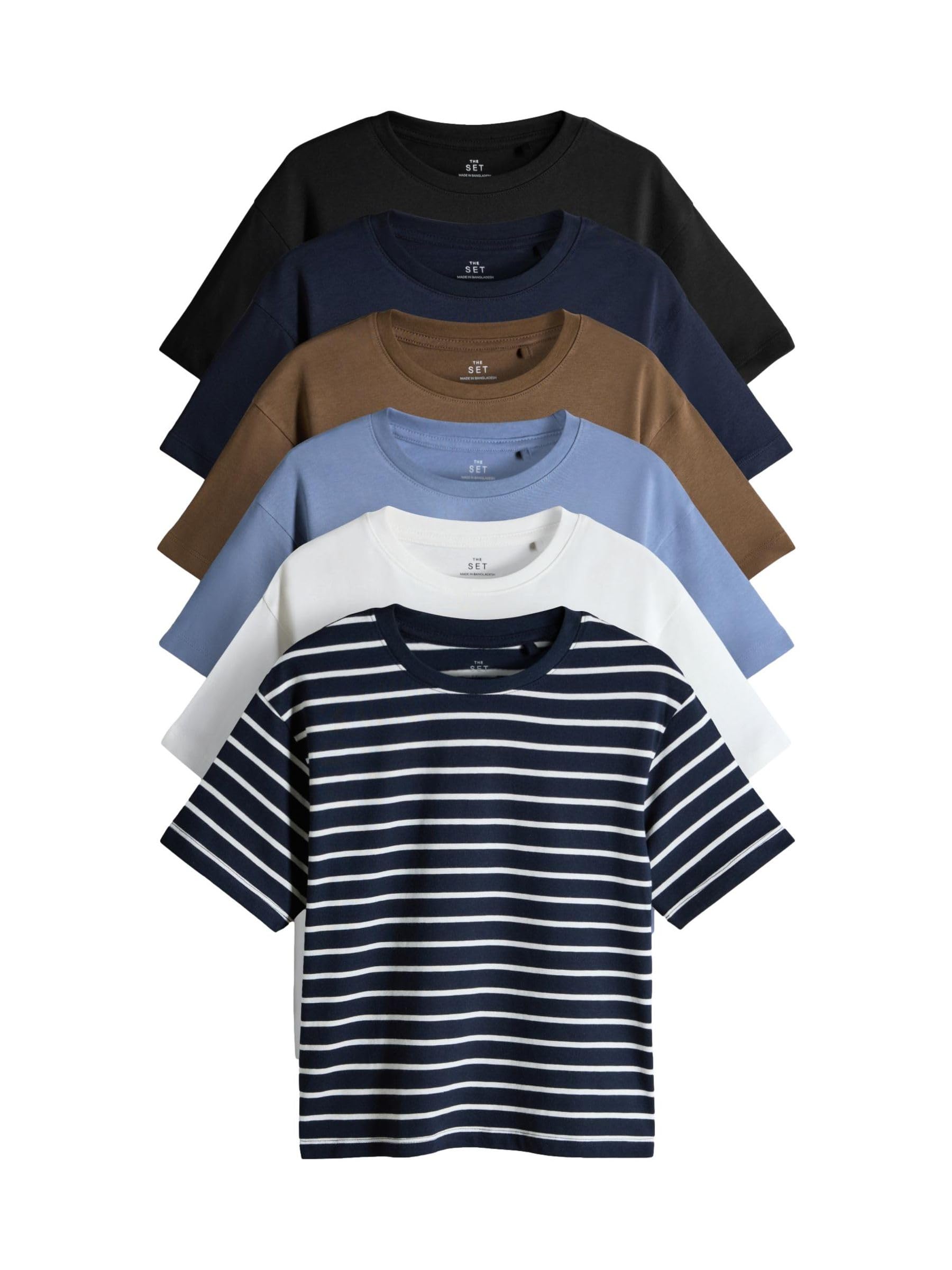 The Set Oversized Fit T-Shirts Six Pack Stripe Short Sleeve Cotton