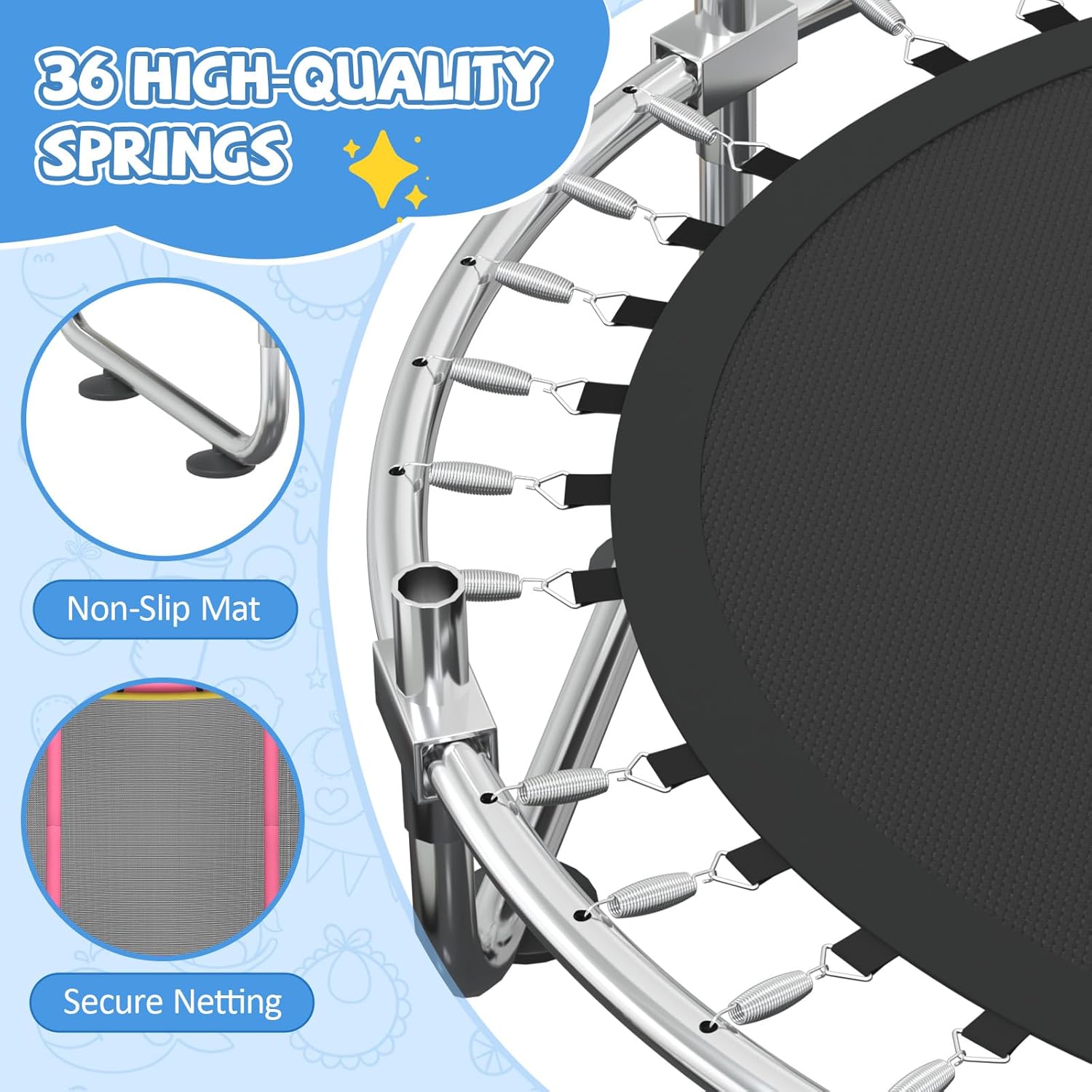 60" Toddler Trampoline, Trampoline for Kids Indoor Outdoor, 500lbs Capacity Mini Trampoline with Enclosure Net, Adjustable Gymnastics Bar&Toys, Trampolines for Toddler