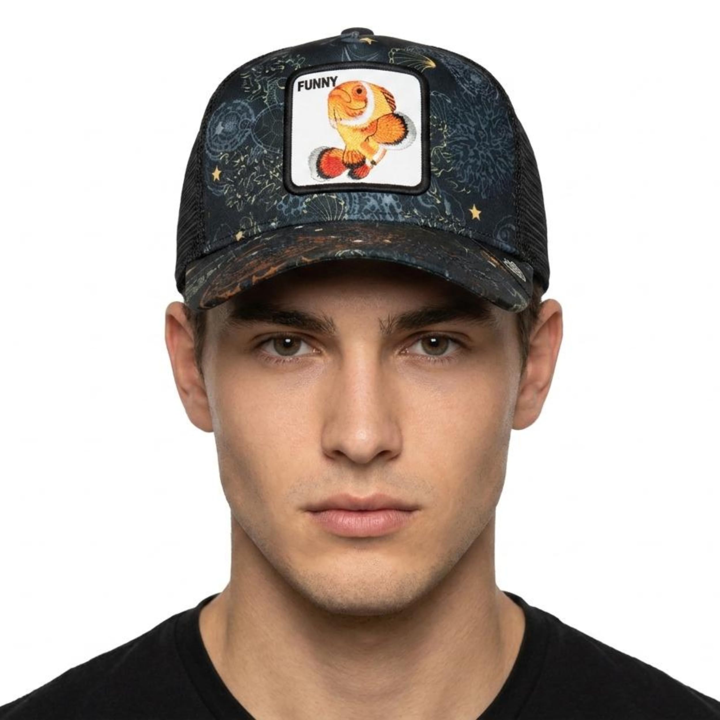 Baseball Cap for Men & Women | Unisex Trucker Stylish Embroidered Clownfish Animal Patch Mesh Cap with Ocean Print, Sun Protection Adjustable Snapback Hat-picture-35
