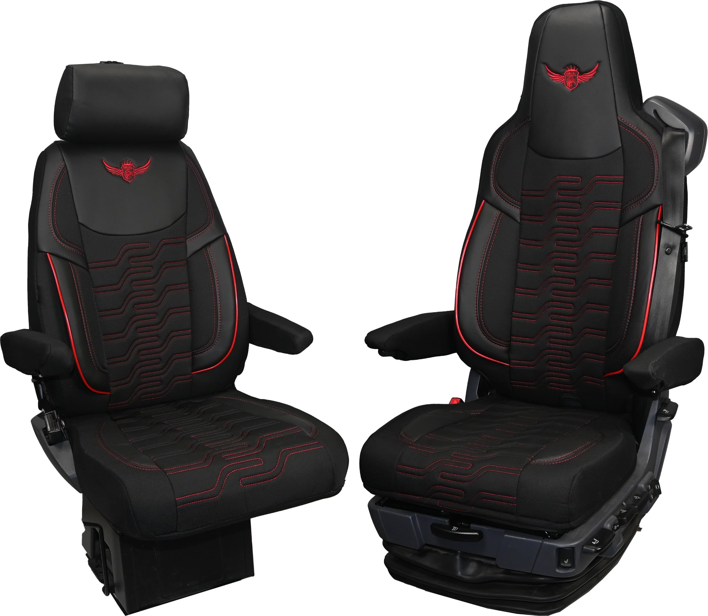 Housse de siège de Camion pour Scania série R à partir de 2013, série S à partir de 2017 - Confortables et personnalisées - Accessoires pour Camion - en Jacquard et éco-Cuir de Haute qualité Rouge