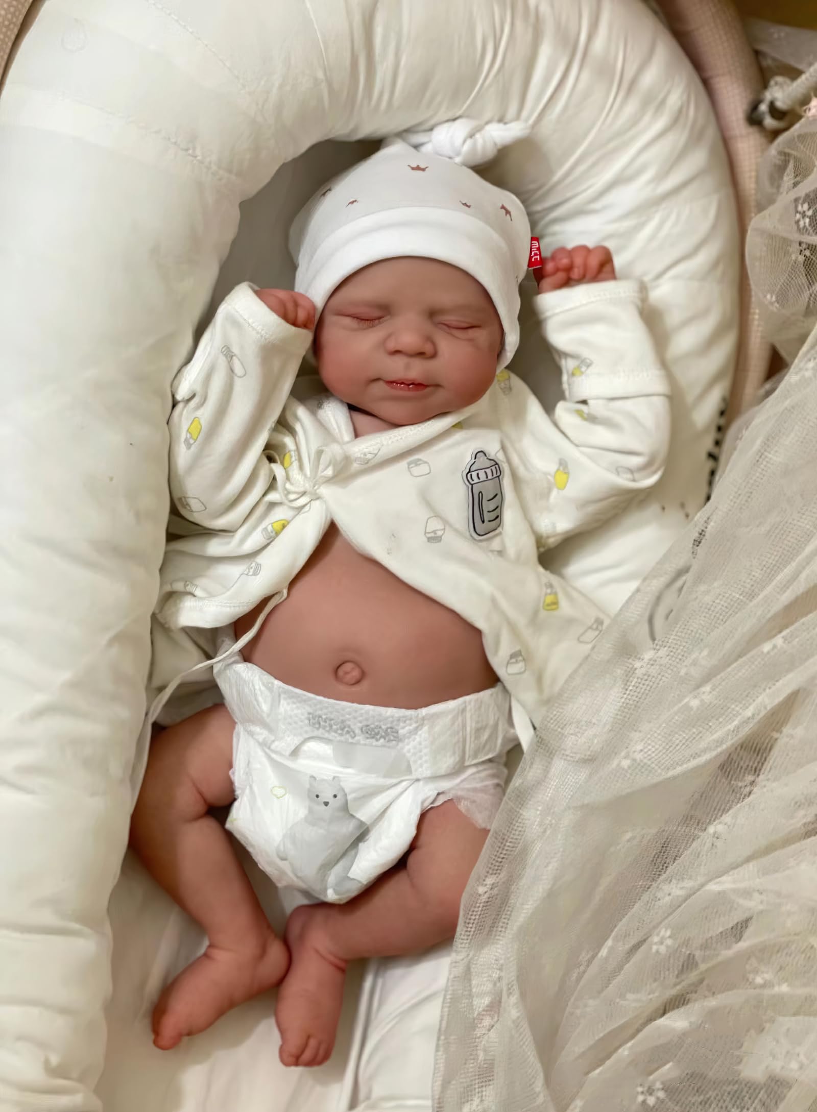 MineeQu 18 cali Realistyczna Lalka, Żywotna Reborn, Śpiąca Noworodek, Pełne Ciała z Winylu, Dzieciątka, Ręcznie Pomalowane Włosy, Butelka Mleczna, Zestaw Prezentowy