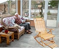 Vista 6 de Mecedora de bambú plegable de jardín para tumbonas de ancianos, silla de terraza con cojín, estable y ergonómica de madera, silla de jardín