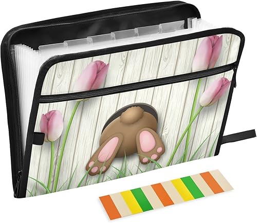 VIGTRO Carpeta de archivos expandible de 13 bolsillos impermeable con etiquetas adhesivas flor de tulipán rosa organizador de documentos de acordeón