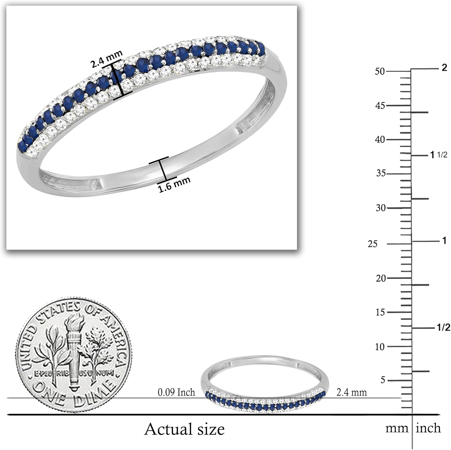 Dazzlingrock Collection Round Blue Sapphire & White Diamond Anniversary Wedding Band For Women, Available in 10K Solid Gold - Image 5