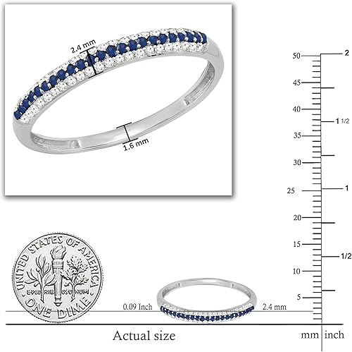 Miniatura 5 de Dazzlingrock Collection Anillo de boda redondo de zafiro azul y diamante blanco para mujer, disponible en oro de 10 quilates