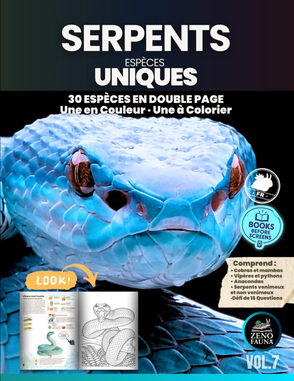 Serpents et autres espèces uniques: Livre éducatif illustré : 30 espèces • une double page par animal : une en couleur, une à colorier • informations ... inclus • pour enfants et familles curieuses