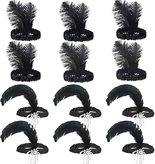 Tongcloud 12pcs 1920s Flapper Headband, Costume Flapper Headpiece for Women, Feather Headband for Gatsby Theme Party