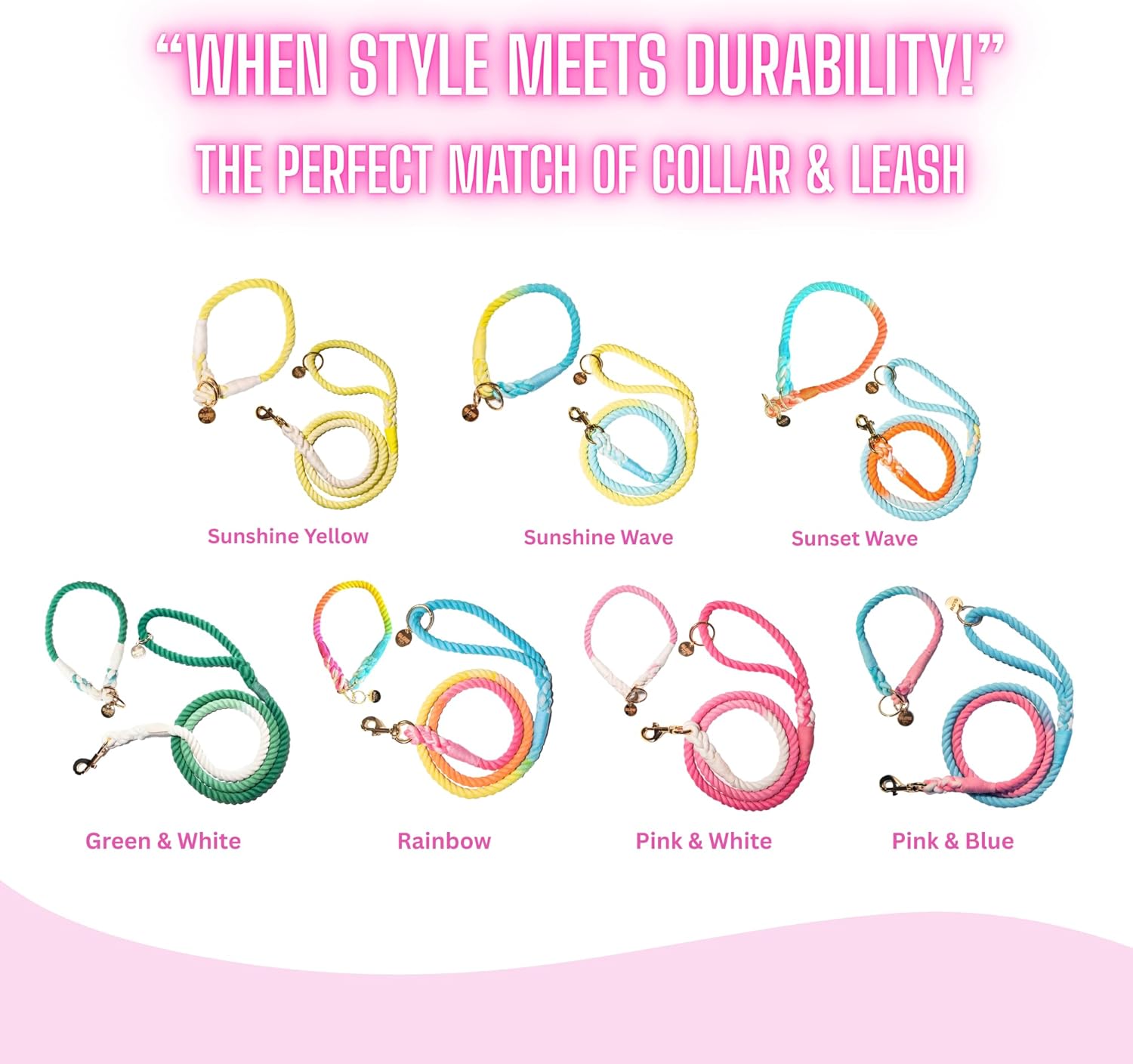 Glow Pups Dog Collar Slip Lead, Handmade Colorful Rope for Medium and Large Dogs, Durable Braided Construction, Stylish Gradient Design, Training Use, Collar Size: 22" (Rainbow, Large)