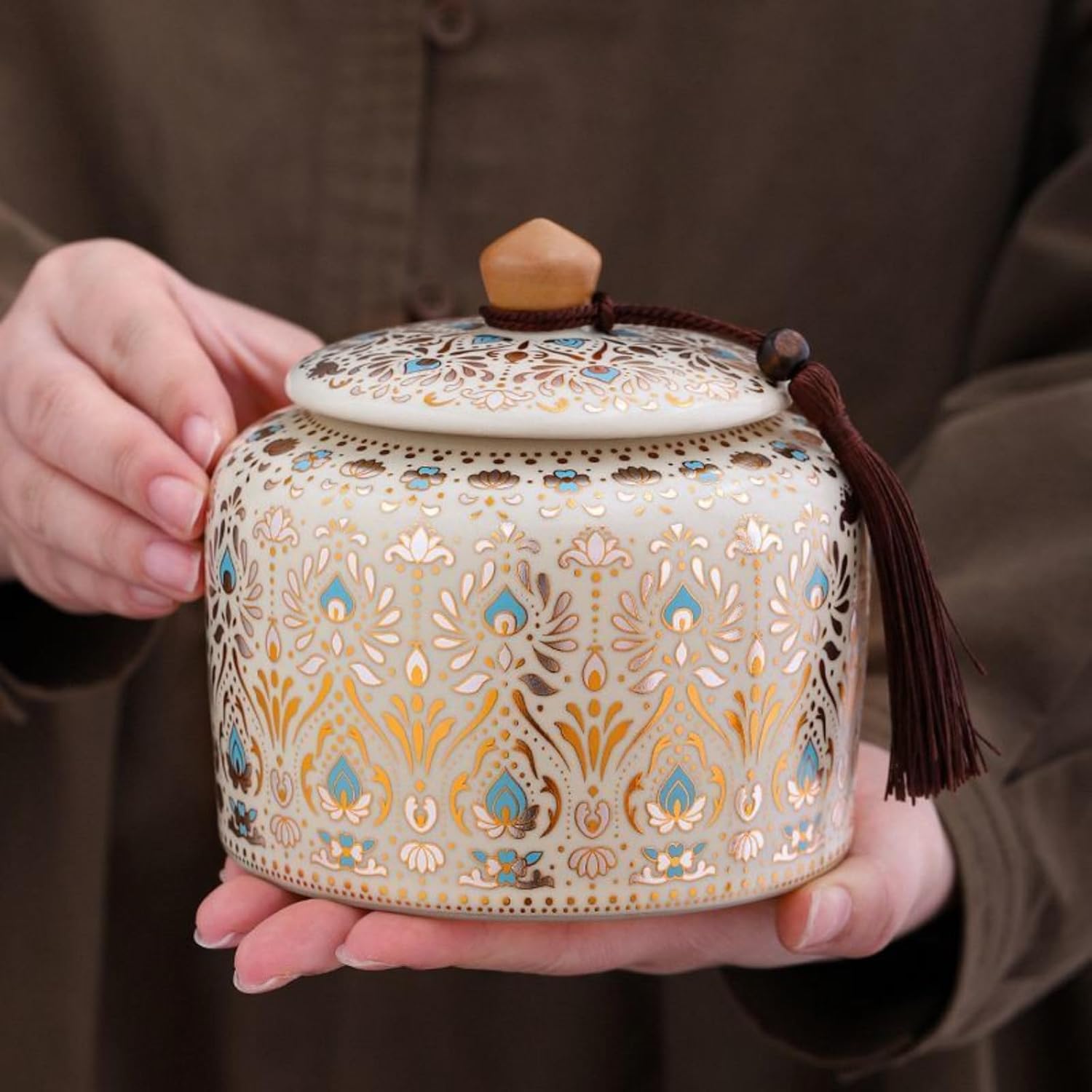 Ru Kiln Ceramics Tea Caddy, 800ml 27.2oz, Chinese Style Tea Sealed Jar Storage Tank