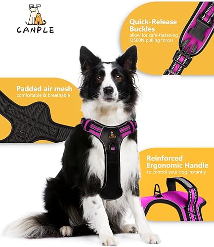 Miniatura 4 de Canple Arnés para perro sin tirones, chaleco ajustable suave reflectante con cubierta frontal de cuero de microfibra con asa de control acolchada