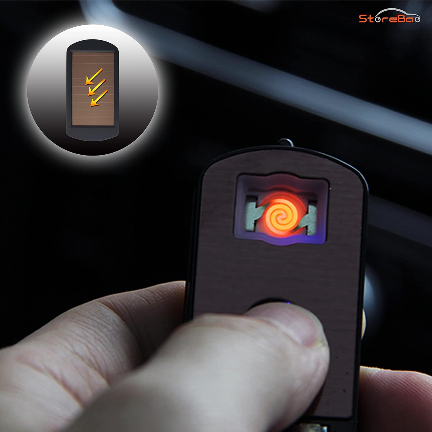 Car Ashtray with Solar Powered Lighter and LED Light, No Charging, Detachable and Portable (Black)