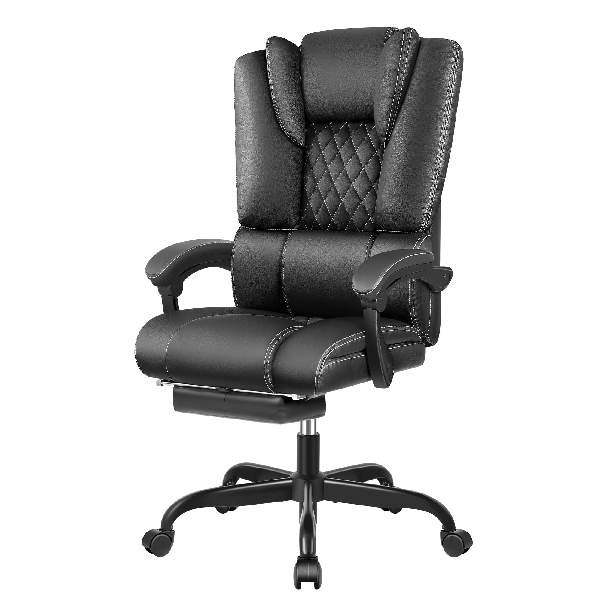 Sedia ergonomica da ufficio, in pelle, braccioli accoppiati, Loveseat con poggiapiedi, supporto lombare, regolabile in altezza, poltrona reclinabile (nero