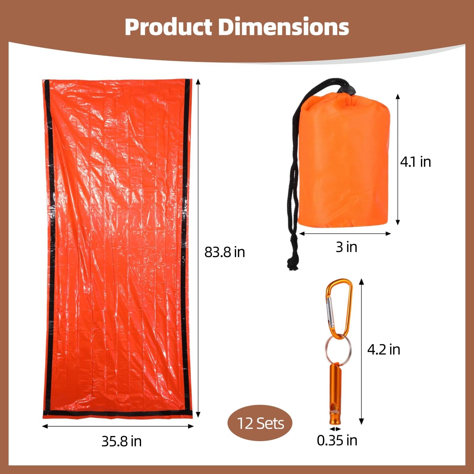 BOSREROY 12 Sets Notfall-Schlafsäcke mit Pfeife, tragbarer Survival Bivvy Sack, Wasserabweisende Notfall-Decke mit Pfeife, Leichter Notfall-Biwaksack für Camping, Wandern, Klettern und Outdoor-Touren