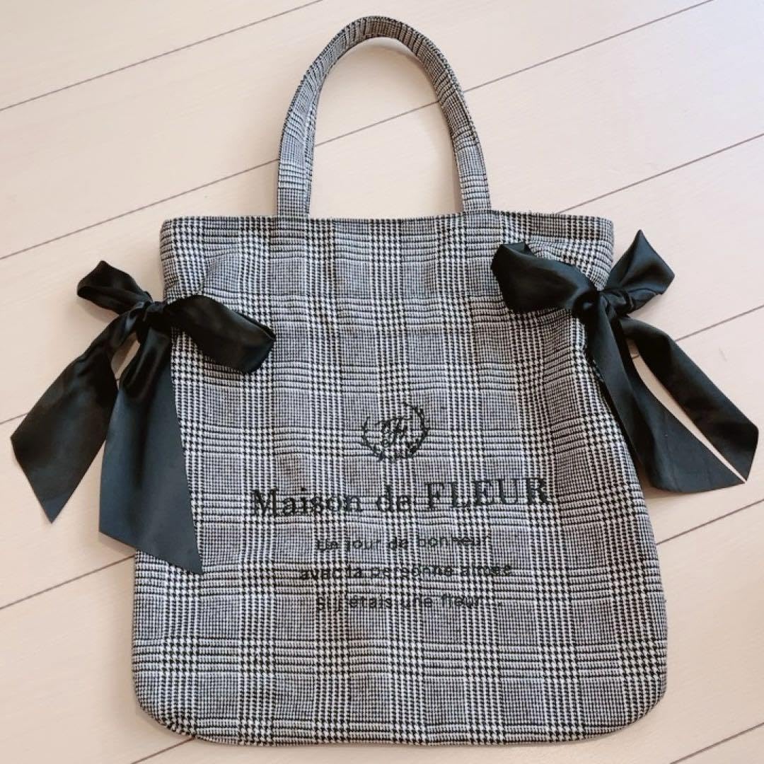Amazon.co.jp: Maison de FLEUR ダブルリボントートバッグ ギンガム 