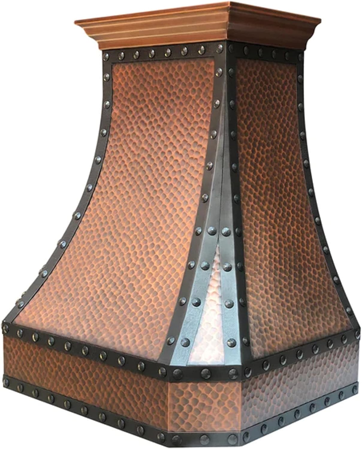 SINDA Island Mount Hand-Crafted Copper Kitchen Vent Hood, Professional Stainless Steel Hood Vent, Hand Hammered, 30"Wx48"H, H3XTRBOI3048