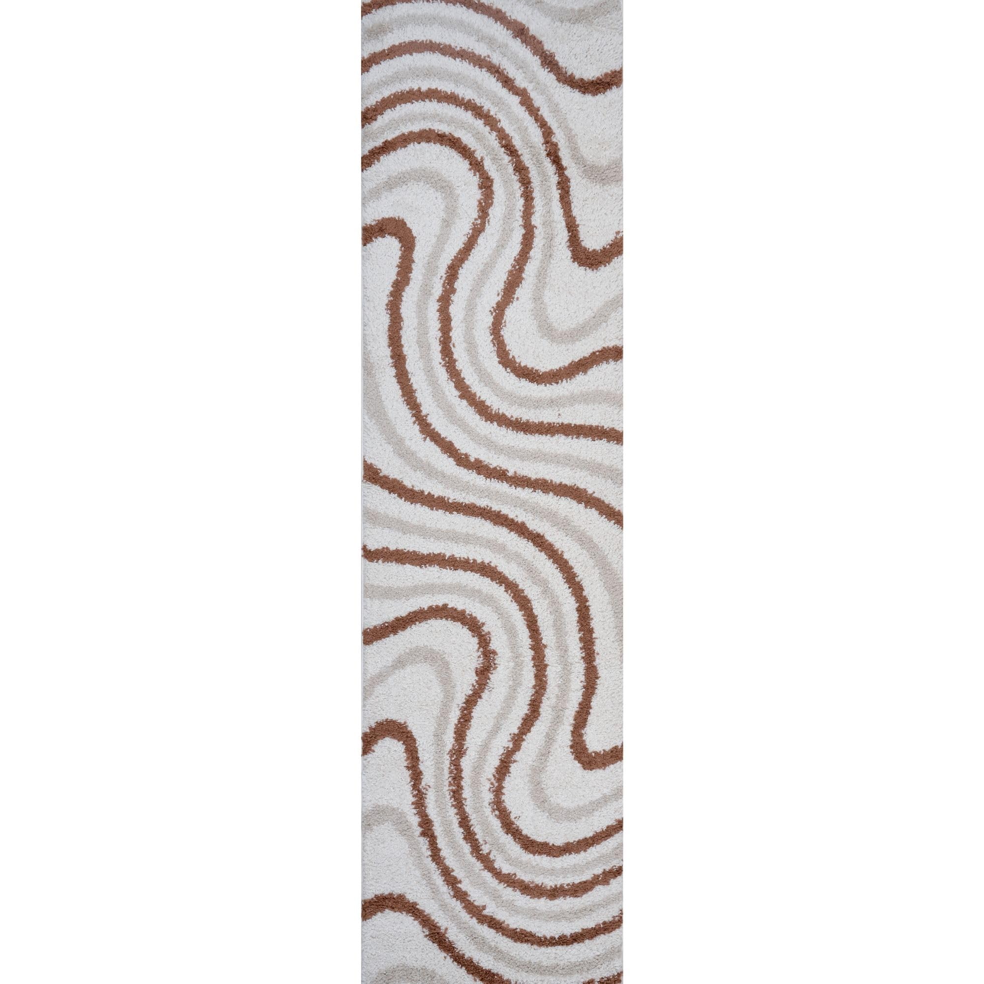 THE RUGS Moodi Wavy Design Shaggy Soft High Pile Living Room Rug & Runner in Terracotta | Size: 80cm x 300cm