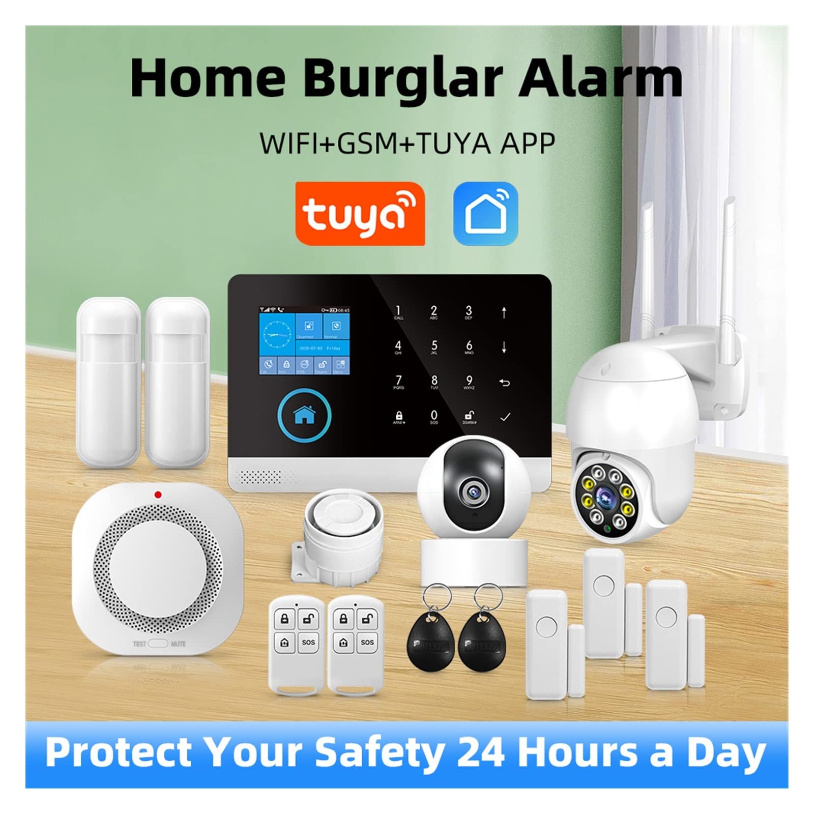 de alarma seguridad for el hogar inalámbrico GSM for la aplicación Tuya con Detector Sensor movimiento Compatible Para casa y garaje(PG-103)