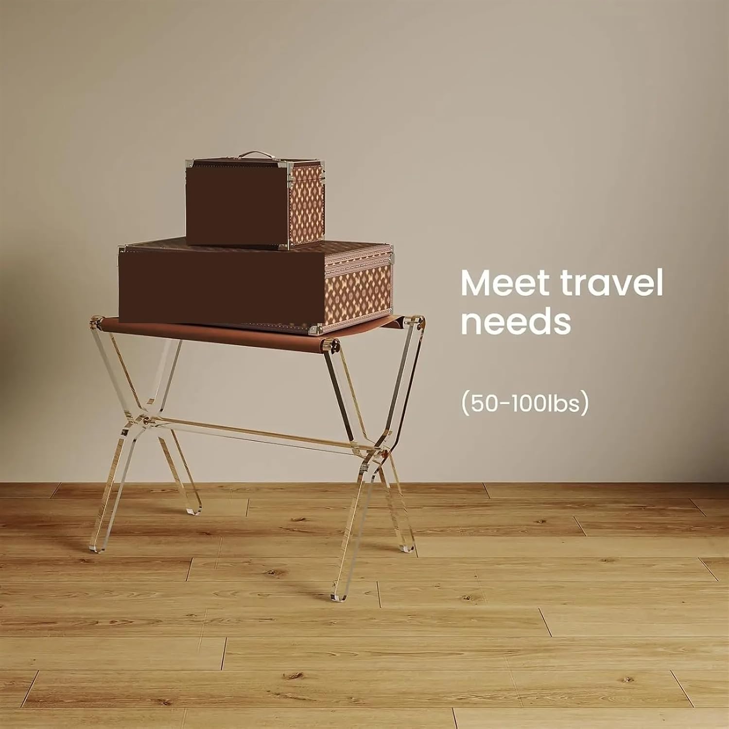 Luggage Rack Luggage Rack for Guest Room - Luxury Clear Foldable Suitcase Stand with A Whole Leather Shelf for Bedroom Hotel, Holds U for Home,Travel