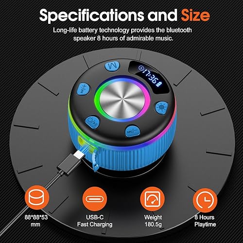 Miniatura 4 de Altavoz de ducha Bluetooth, altavoces Bluetooth portátiles IP7 impermeable con ventosa y pantalla de tiempo, altavoz inalámbrico