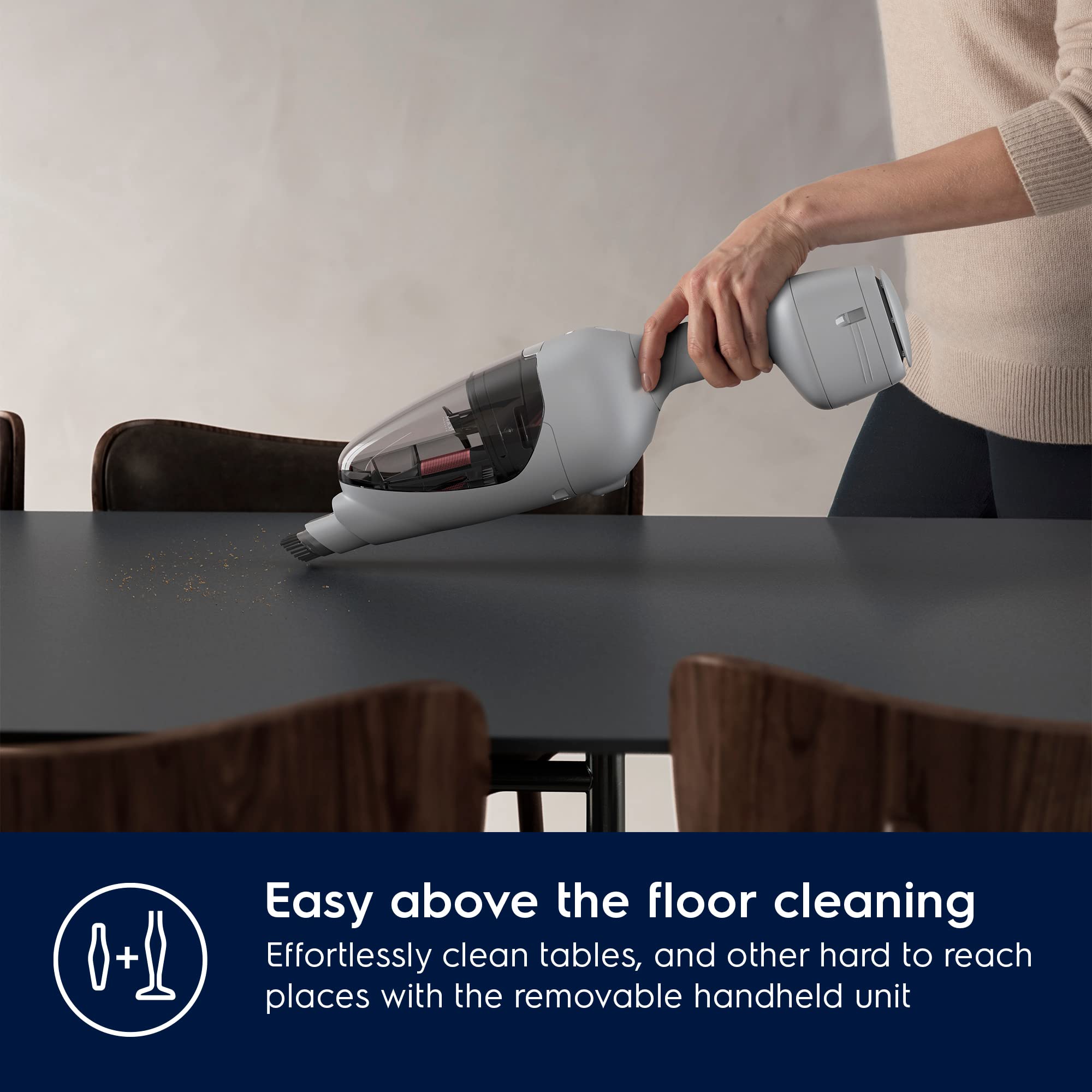 Electrolux 600 Animal Odkurzacz bezprzewodowy 2w1,Do 50 min pracy, 21,6V, 3 prędkości, Funkcja automatycznego czyszczenia szczotki, W zestawie szczelinówka i szczotka do kurzu, Szary