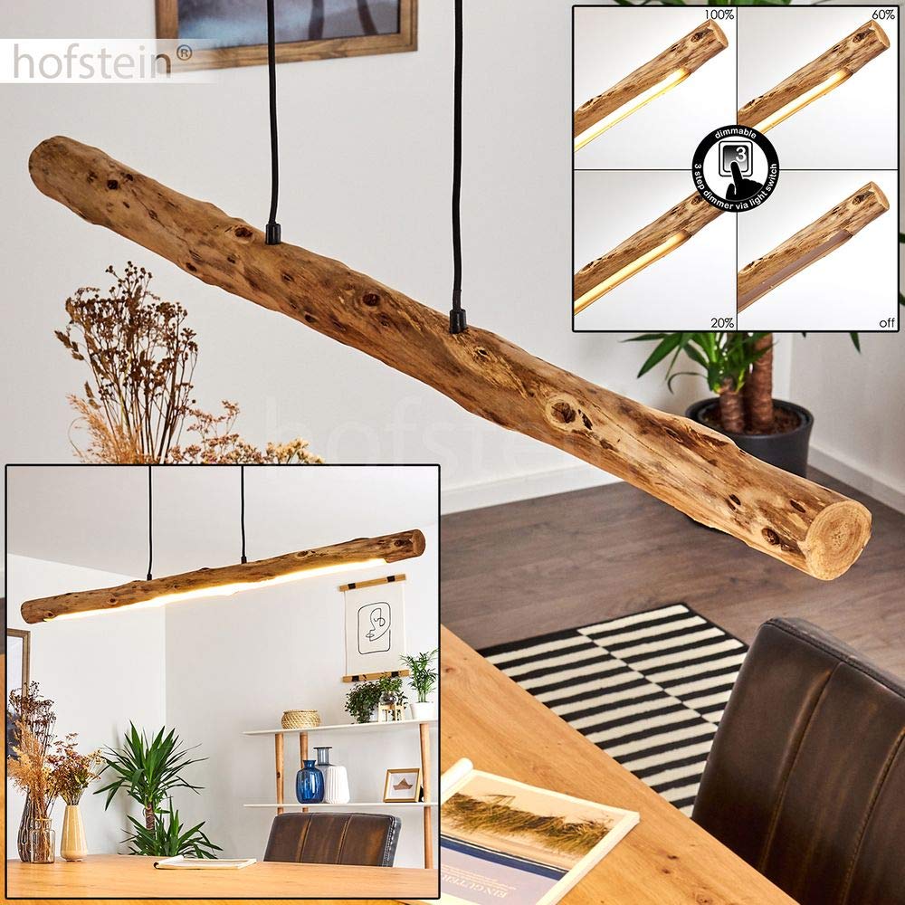 LED Pendelleuchte Winterthur, dimmbare Hängelampe aus Metall/Holz in Schwarz/Natur, Holzbalken höhenverstellbar auf max. 150 cm, 20 Watt, 2650 Lumen, 3000 Kelvin, dimmbar o. Zubehör über Lichtschalter