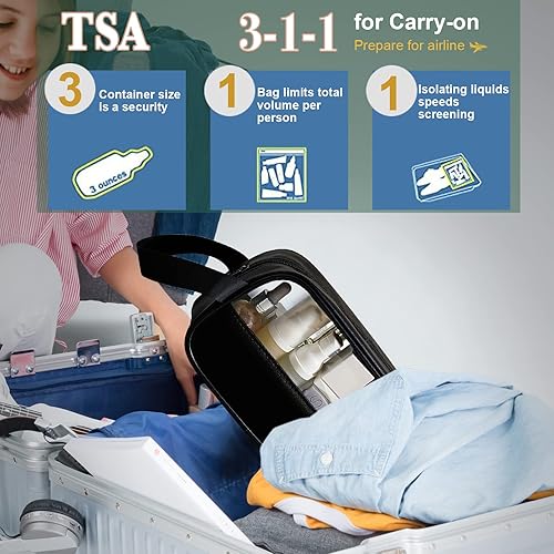 Miniatura 5 de SOMIER Paquete de 4 bolsas de aseo transparentes impermeables, aprobadas por la TSA, bolsa de transporte con cremallera de PVC, portátil,