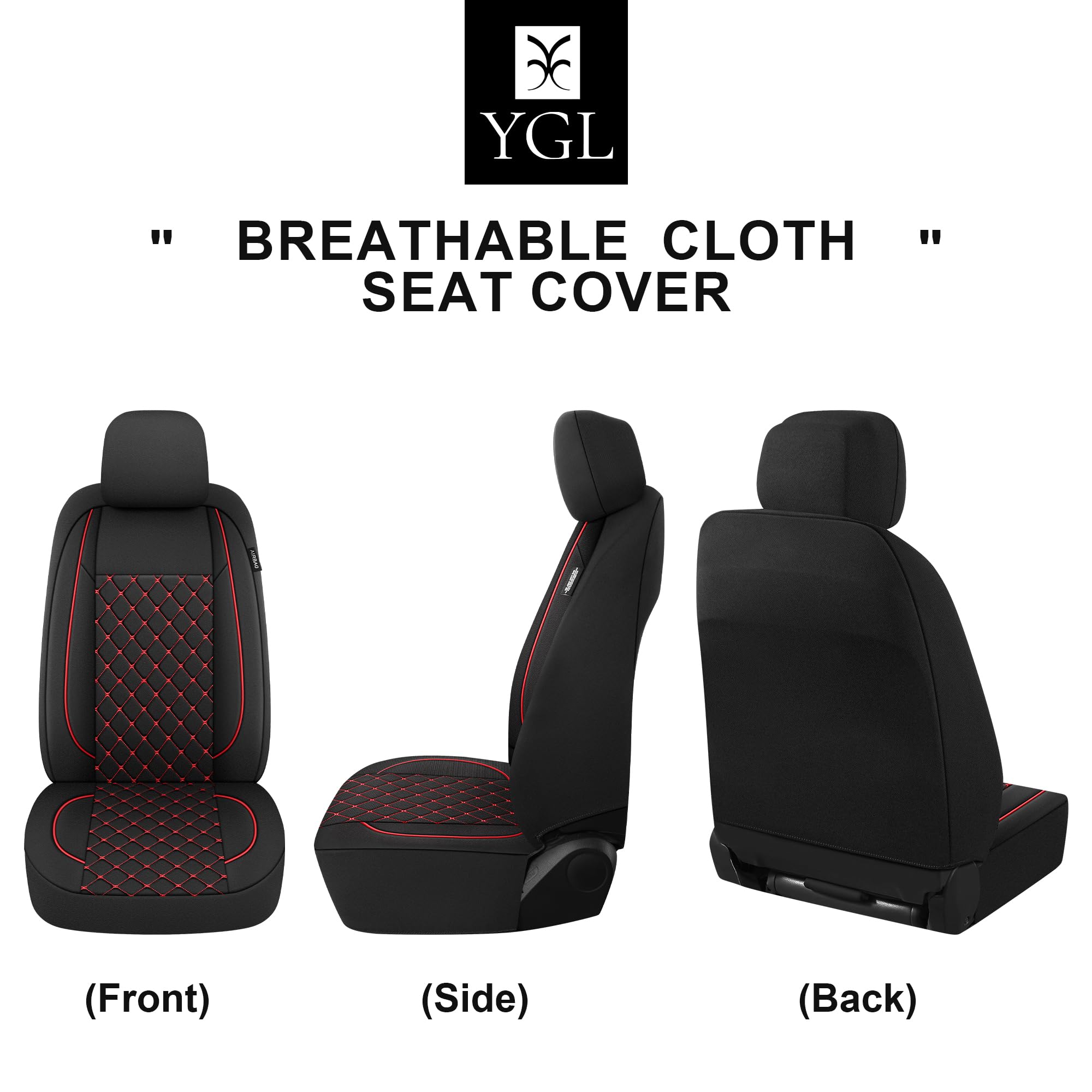 YGL Atmungsaktive Autositzbezüge, komplettes Set, waschbare Sitzbezüge für Autos, Premium-Tuch, Autositzschoner, Innenbezüge für Autos, Limousine, Van, LKW, SUV (Schwarz/Rot)