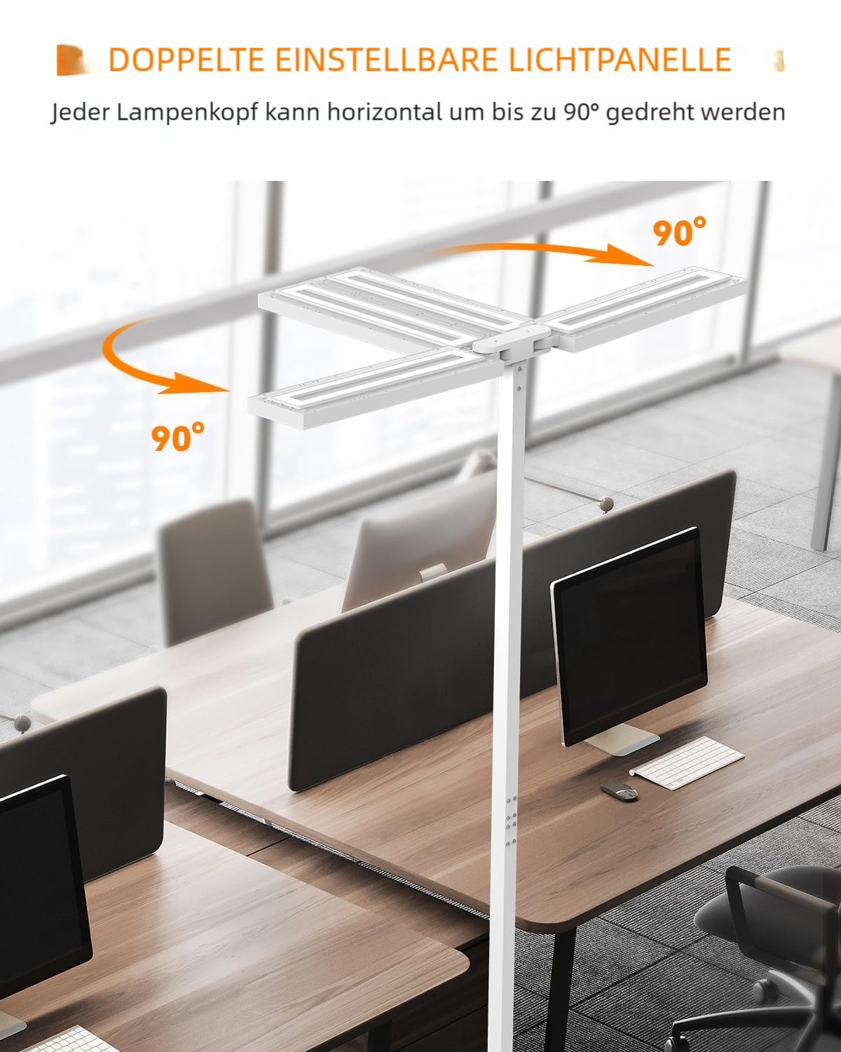 SOLLA Augenpflege Einstellbarer Kopf LED Stehlampe Büro Tageslicht, Bürolampe Stehlampe Uplight und Downlight, 80W+40W-UGR≤16,Geeignet fürBüros, Bibliotheken, Kinderzimmer, Konferenzräume-Weiß