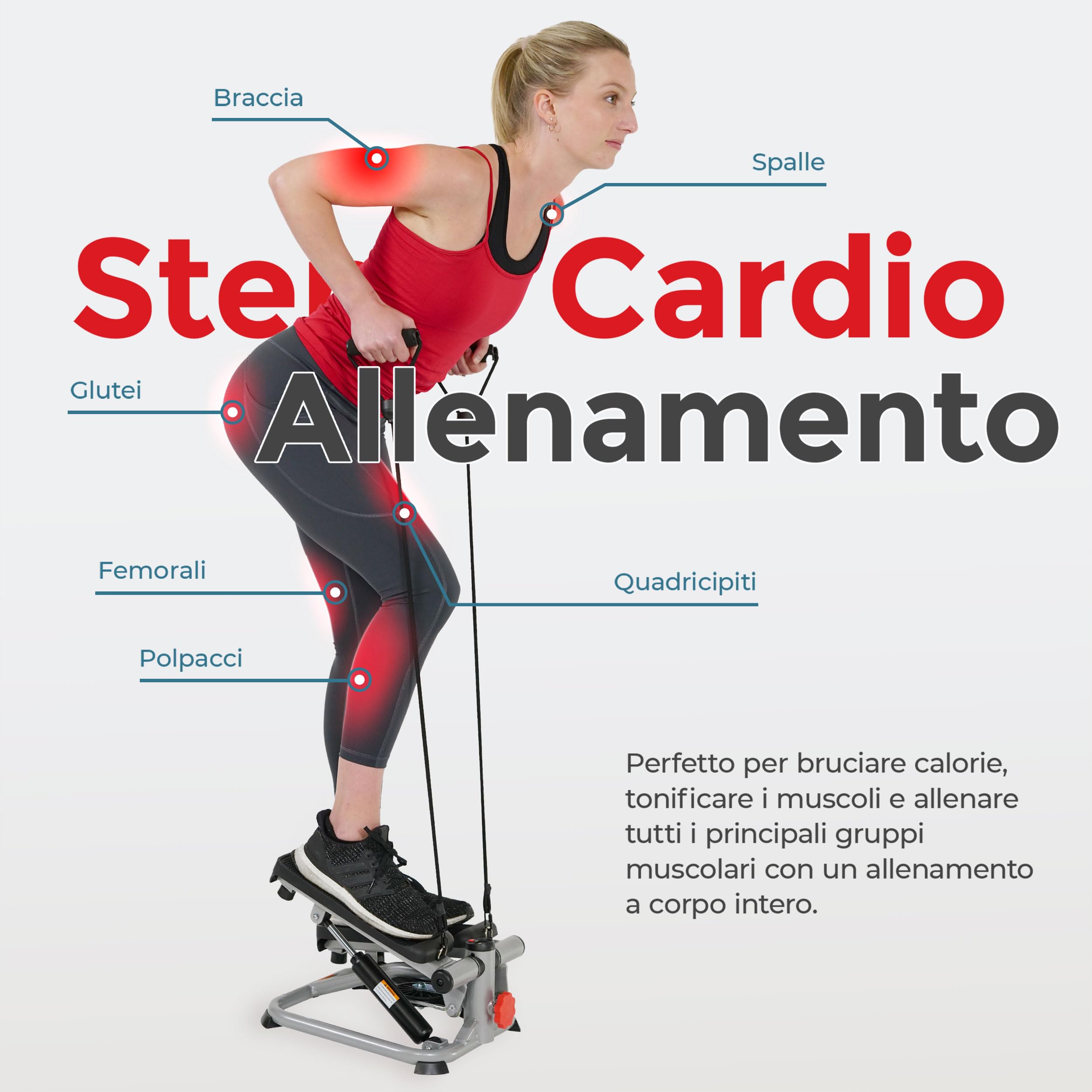 Sunny Health & Fitness Mini Stepper per Allenamento a Casa, Stepper da Scale per Esercizi, Attrezzatura Cardio a Basso Impatto, con Movimento Twist Opzionale/Fasce di Resistenza/App SunnyFit Gratuita