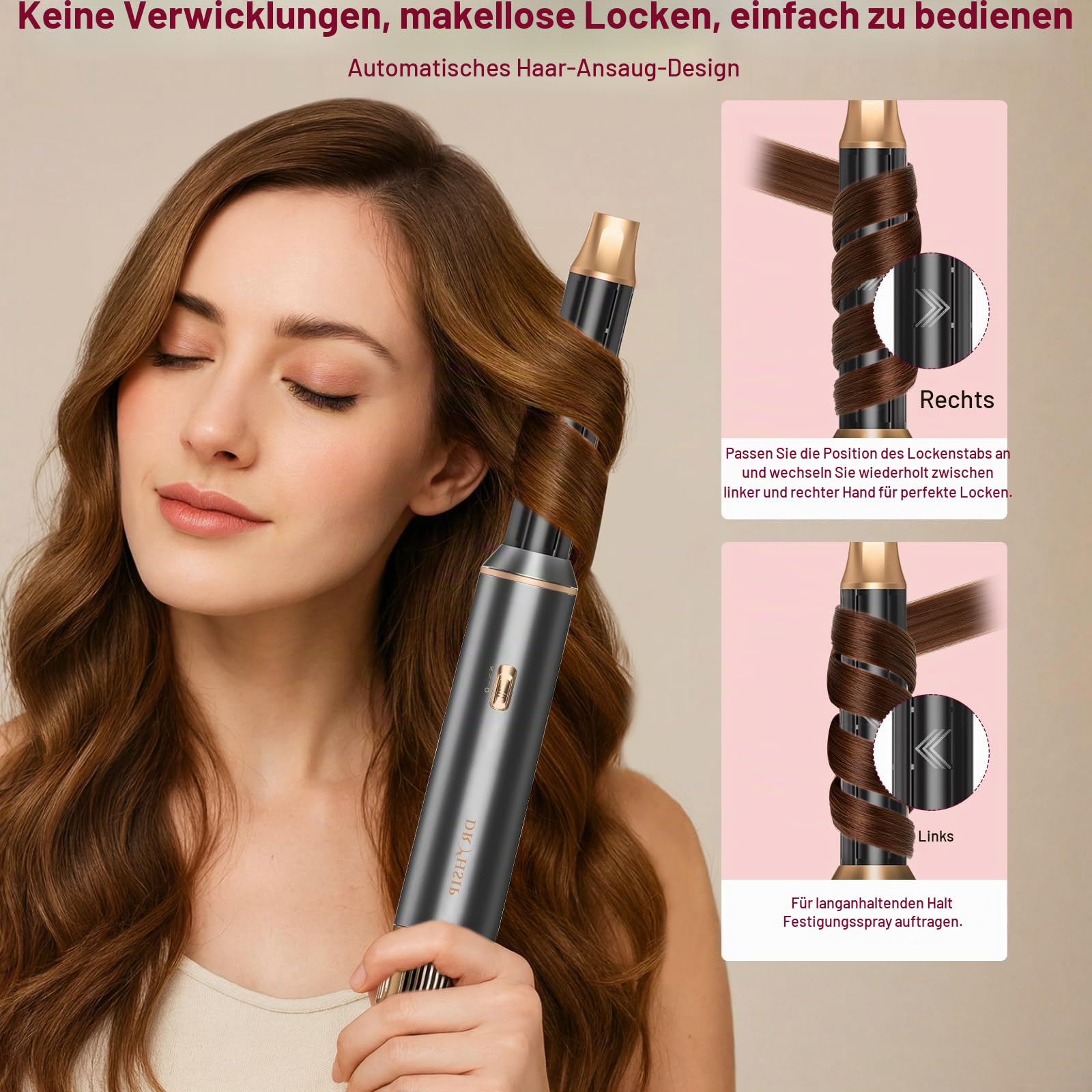 Dryhsip Warmluftbürste, 5 in 1 Hairstyler, Föhnbürste mit haartrockner für Frauen, Airstyler mit Föhn, Glätten,Lockenstab Automatisch, Haarglätter, Rundbürstenföhn,3 Temperaturen (Pearl Grey)
