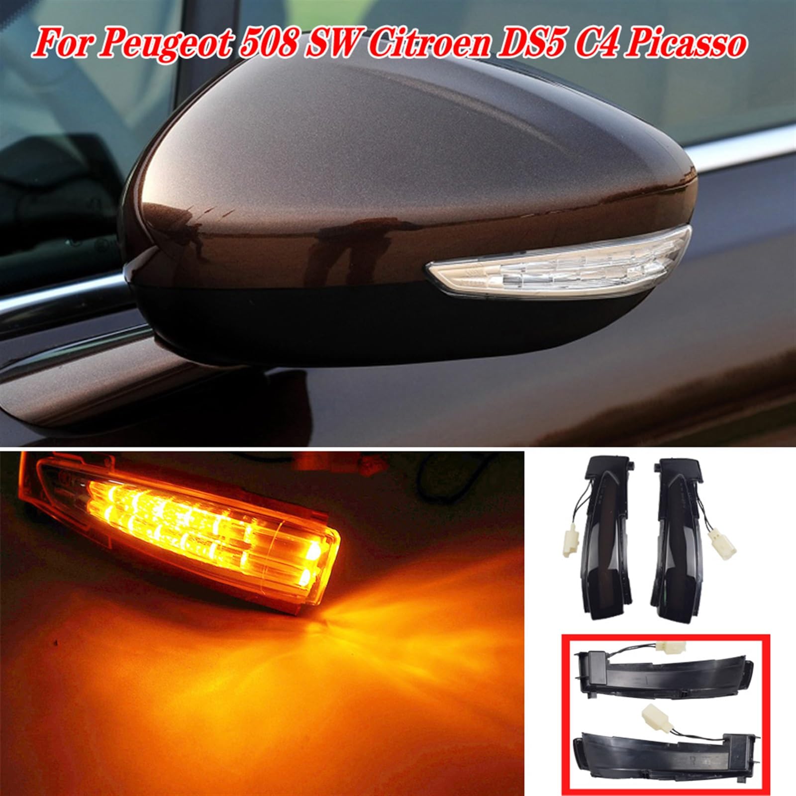 Lewe prawe skrzydło samochodu widok z tyłu lusterko wsteczne włączony kierunkowskaz lampa 6325J4 6325J5, dla 508, dla Citroen, DS5 C4 2010-2017 Światło kierunkowskazu samochodowego