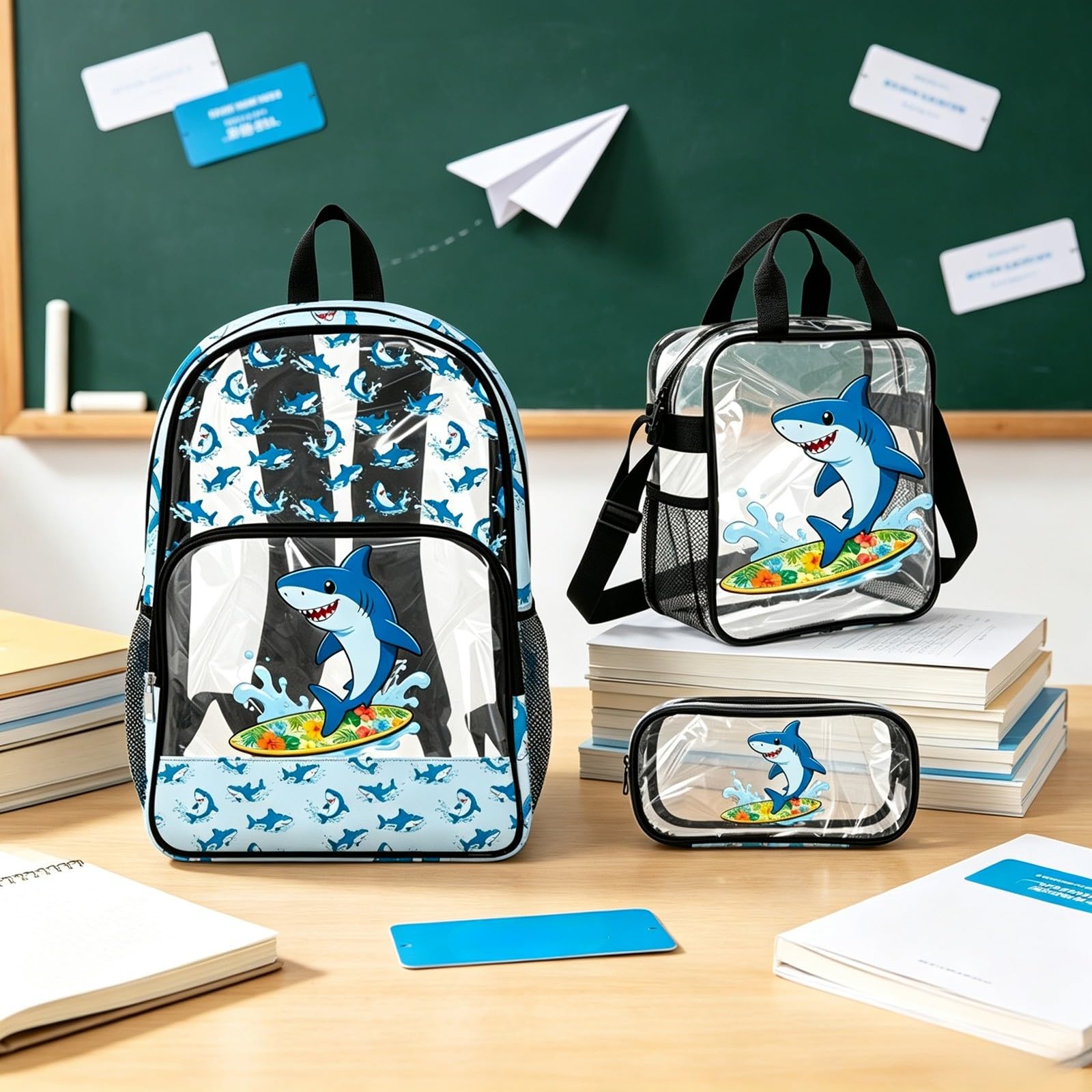 Juego de mochila transparente para niños y niñas con bolsa de almuerzo, estuche para lápices, mochila escolar duradera, paquete de 3 piezas, cómoda y ligera, c, Talla única, Clásico