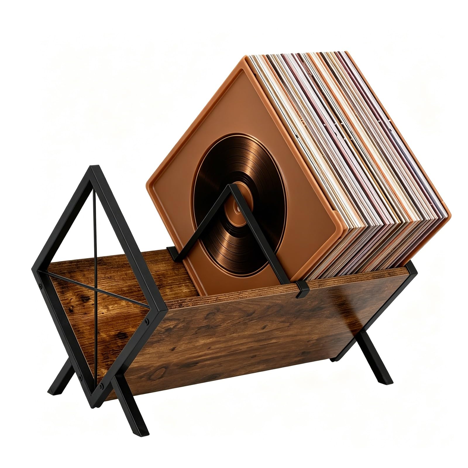 Scaffale per dischi in vinile, Portadischi da 80 LP, Scaffale per dischi in legno, Espositore per vinili a 1 livello con divisore regolabile, Organizzatore per album, riviste, libri, file
