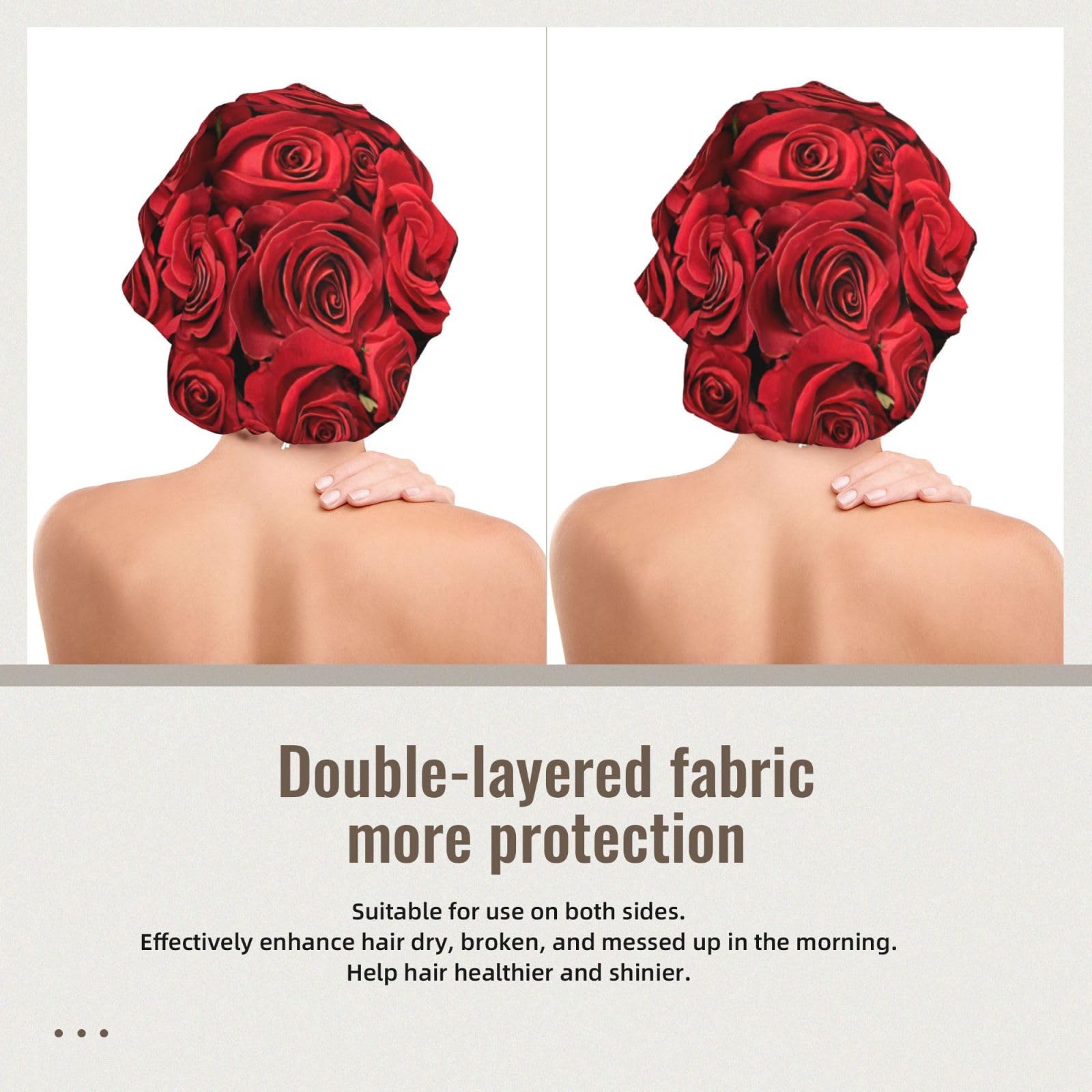 Double Layer Reversible Hair Wrap Satin Sleep Red Rose Cap Bonnet for Braid Curly Hair Satin Bonnet