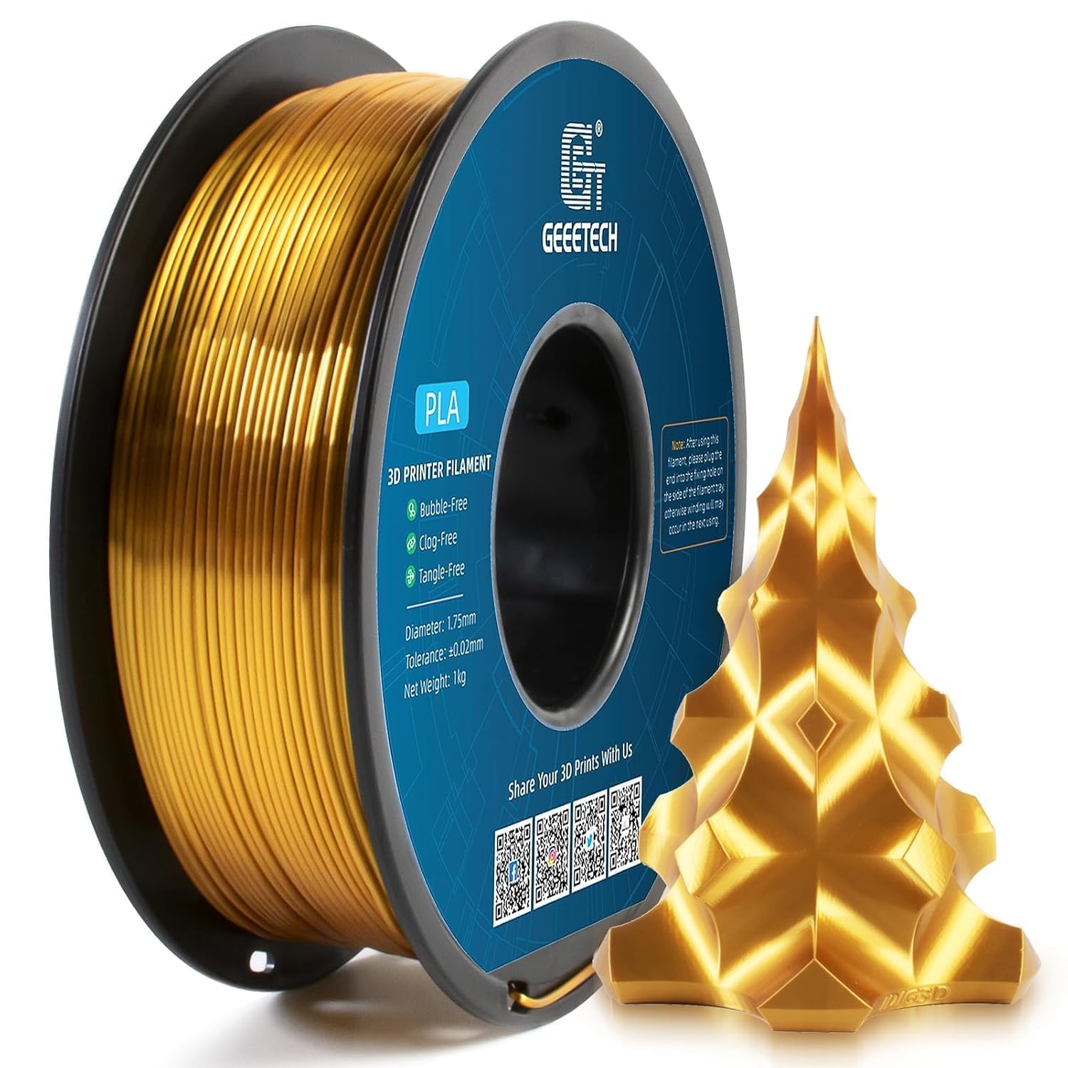 GEEETECH PLA filament 1,75mm Silk Gold für 3d Drucker 1KG Spool