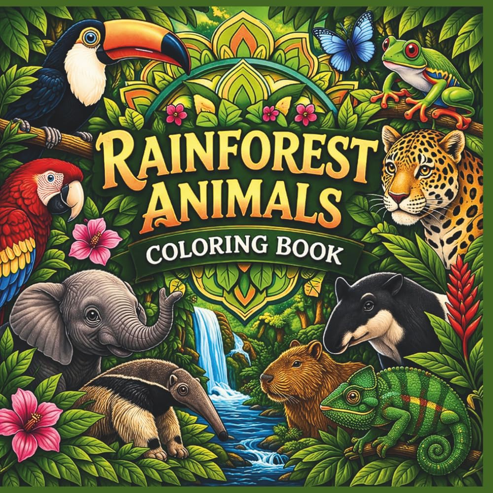 Rainforest Animals Coloring Book: Fun and Easy Jungle Coloring Pages for Kids and adults | Cute Wildlife, Exotic Creatures and Nature Scenes