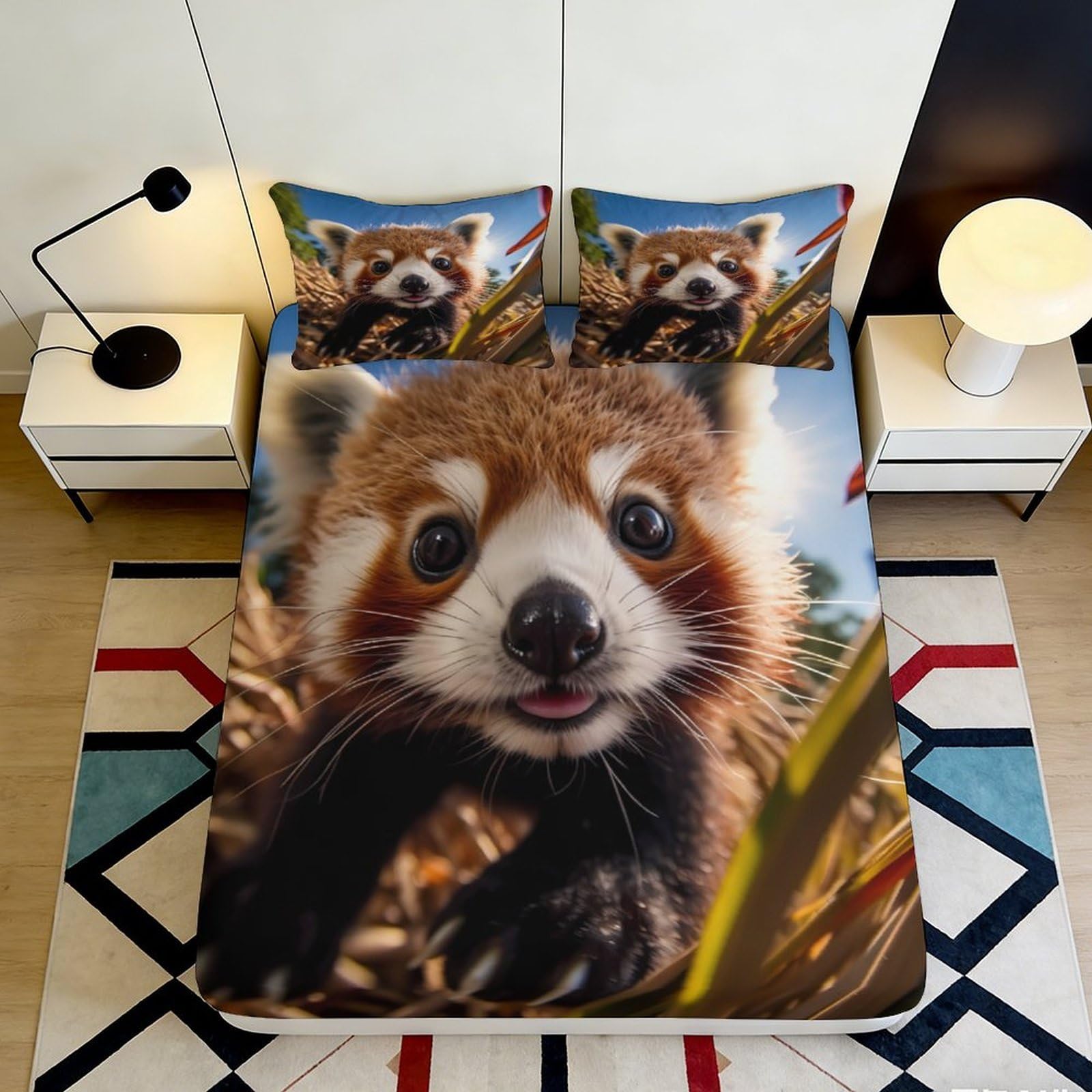 Pnayamiorkfel Style-5 3D Printed Red Panda Fitted Sheet Microfiber Soft Animal Cartoon Bed Cover For Bedroom Guest Room Dorm Mattress Decor 90X200x25cm