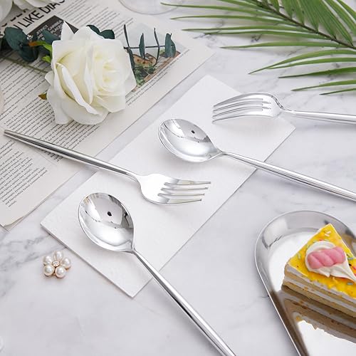 Miniatura 3 de SUT 200 cubiertos de plástico, cucharas y tenedores de plástico, cubiertos desechables, cubiertos de plástico plateado, tenedores y cucharas