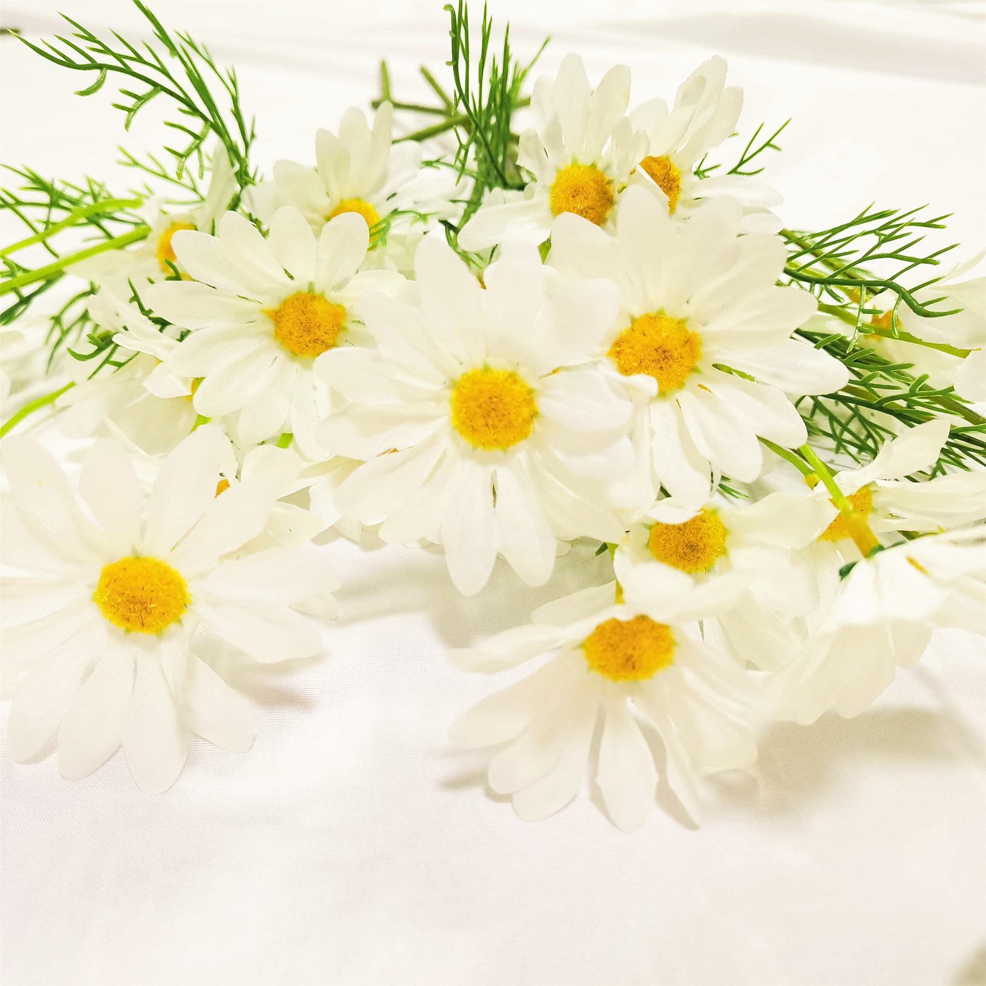 Haoshics White 6Pcs Artificial Flowers Artificial Daisy Bouquets Fake Silk Daisy Flowers For Home Office Hotel Wedding Party Decoration (White)