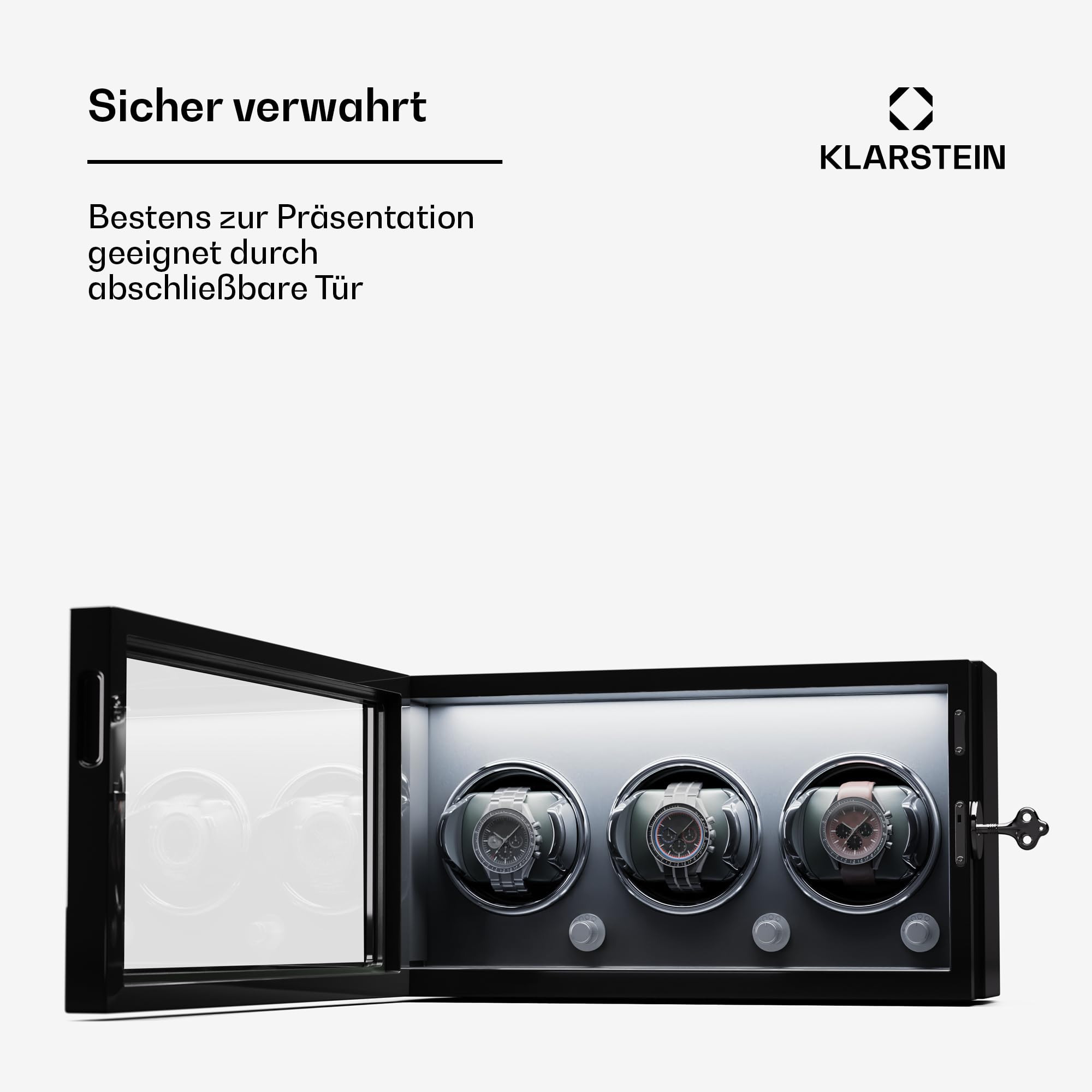 Klarstein Uhrenbeweger für Automatikuhren, Automatik-Uhrenbeweger für 3 Uhren, Automatikuhr Uhrenbeweger mit Acryl-Tür, Automatischer Uhrenbeweger, Blaue LEDs, Watch Winder mit 5 TPD Einstellungen