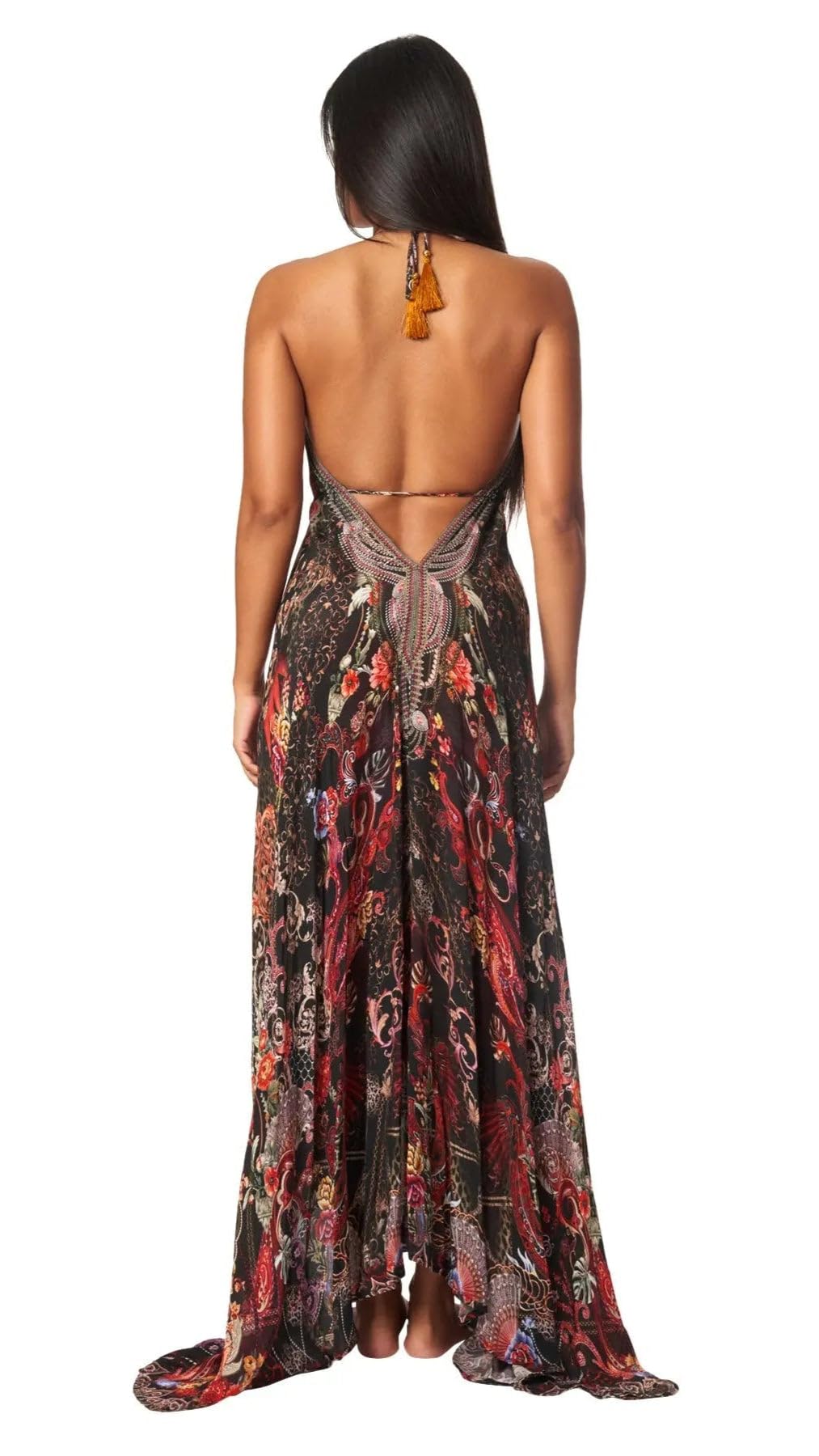 long sleeve maxi tea dress London Times Long Sleeve Printed Ruffle Maxi Dr ess, Size XL, Black Grey