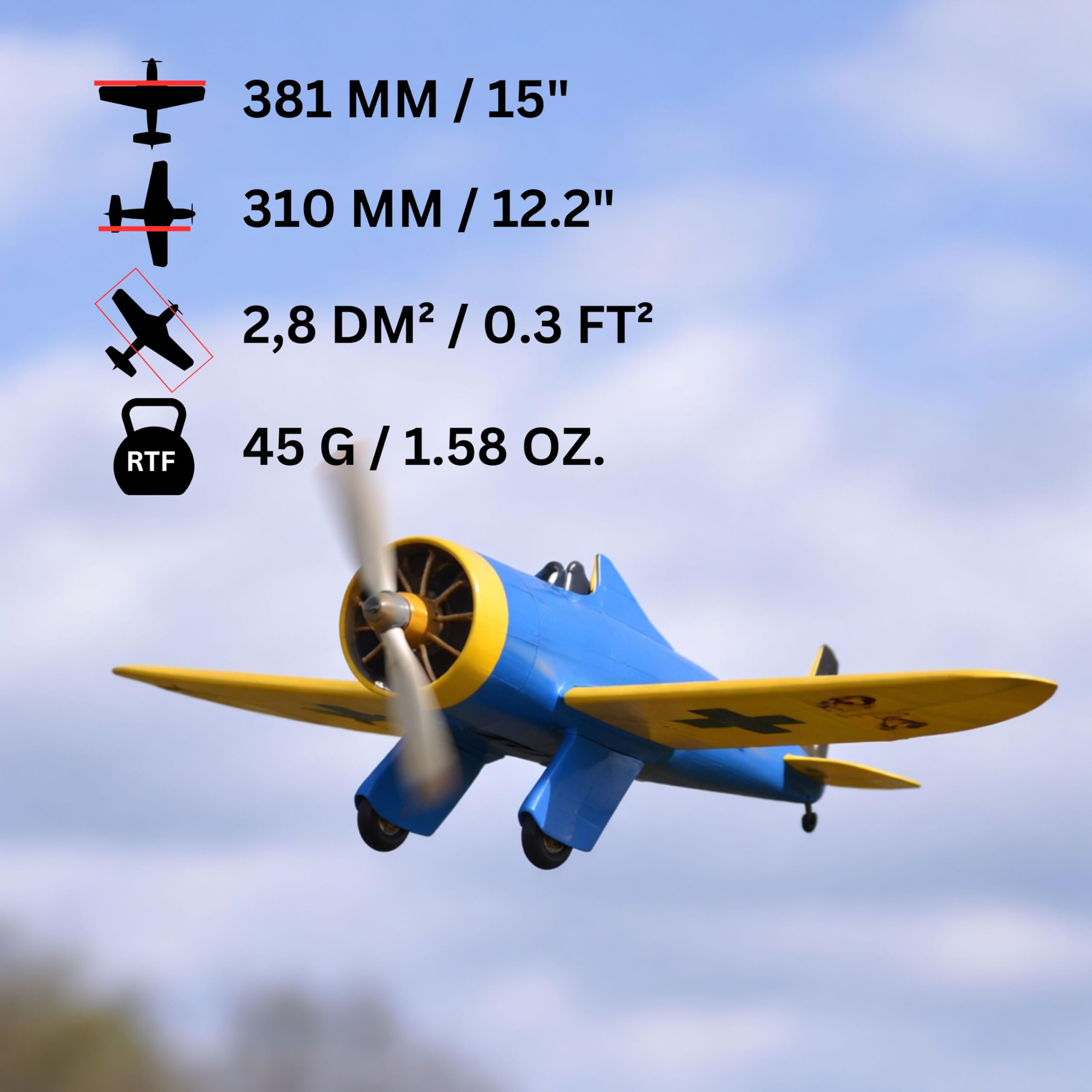 P-26A Peashooter Slow Flyer Modellflugzeug Kit, Maßstab 1:20, 381 mm Spannweite, RC Flugzeugmodell Baukasten, Modell Flugzeug zum selbst Bauen, gelaserte Holz Bauteile, 381 x 310 x 130 mm, 45 g RTF