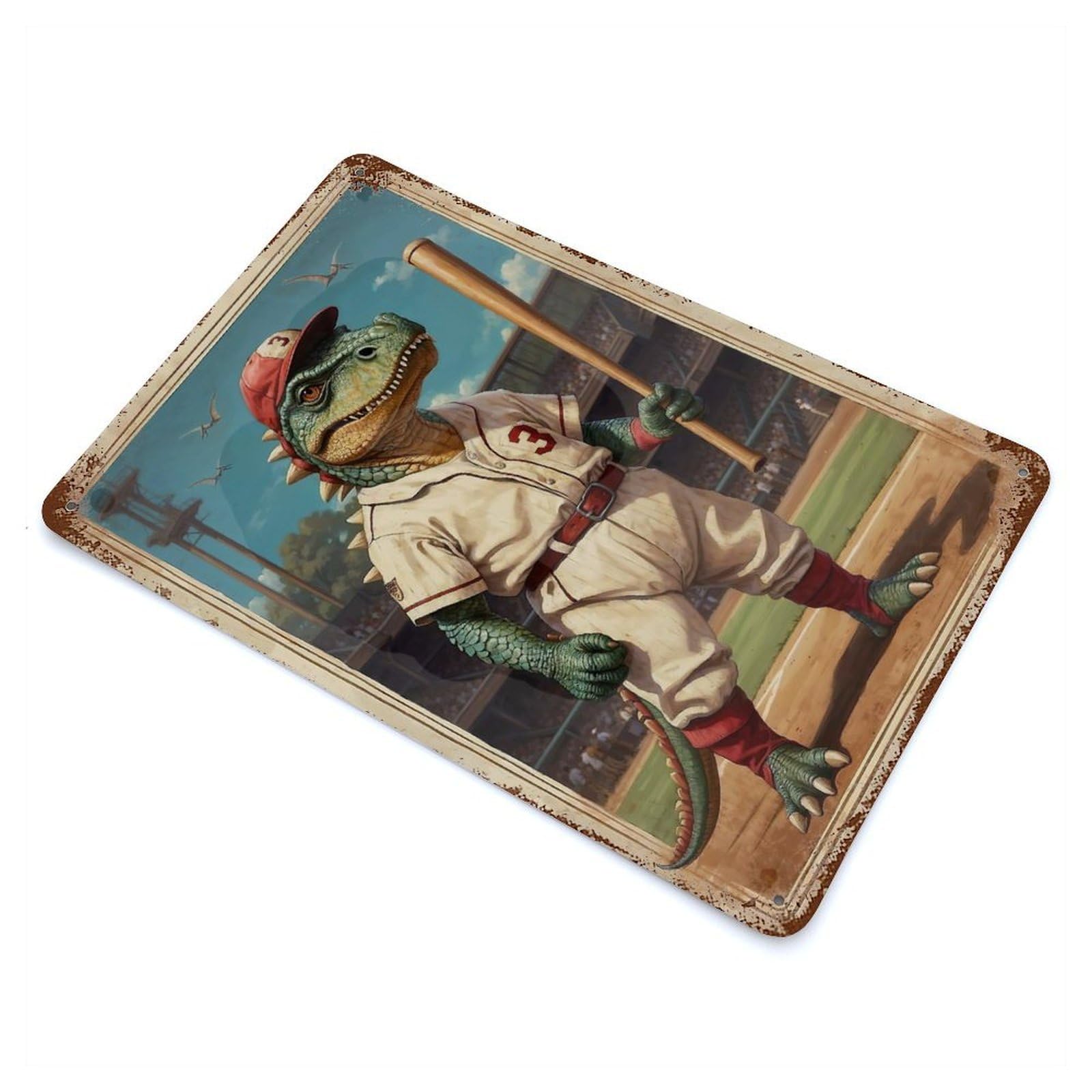 Garage Style Cretaceous Dino Champion 3 Vintage Rust Metal Sign 11.8"x7.9", Vintage Wall Decor for Bar And Workshop