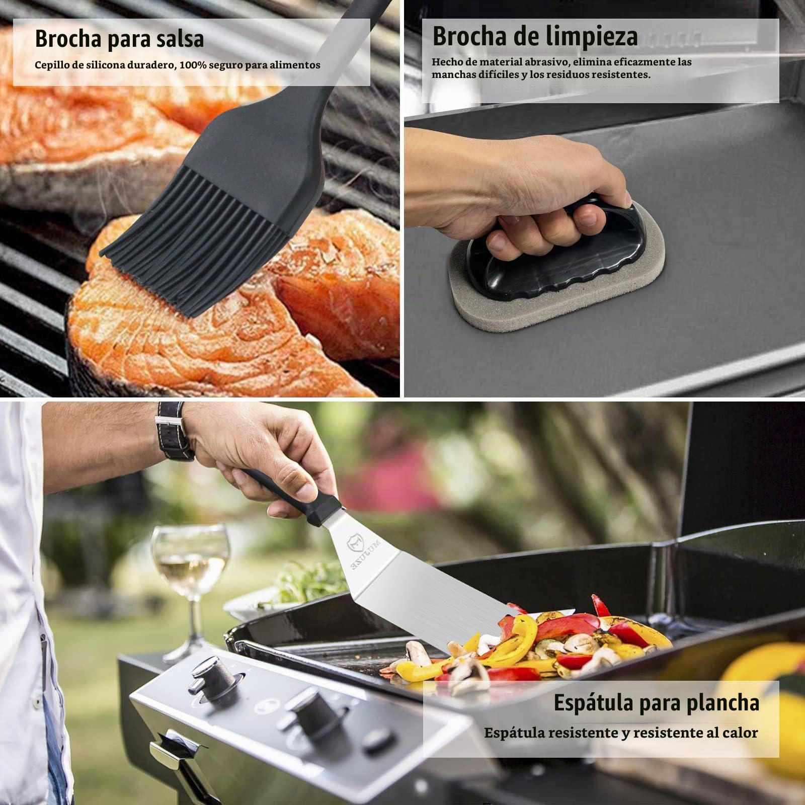 MUJUZE Juego de espátulas para Parrilla de Acero Inoxidable, Barbacoas Accesorios Kit Regalos para Hombres papá,Accesorios para espátula para Parrilla Profesional para Asar Teppanyaki y Acampar...