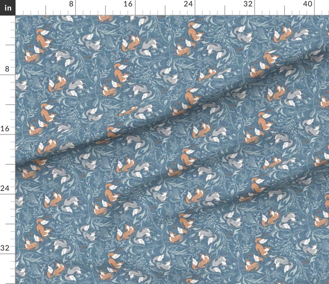 Spoonflower Fabric - Blue Fox Woodland Forest Nature Red Foxes Botanical Whimsical Printed on Petal Signature Cotton Fabric Fat Quarter - Sewing Quilting Apparel Crafts Decor