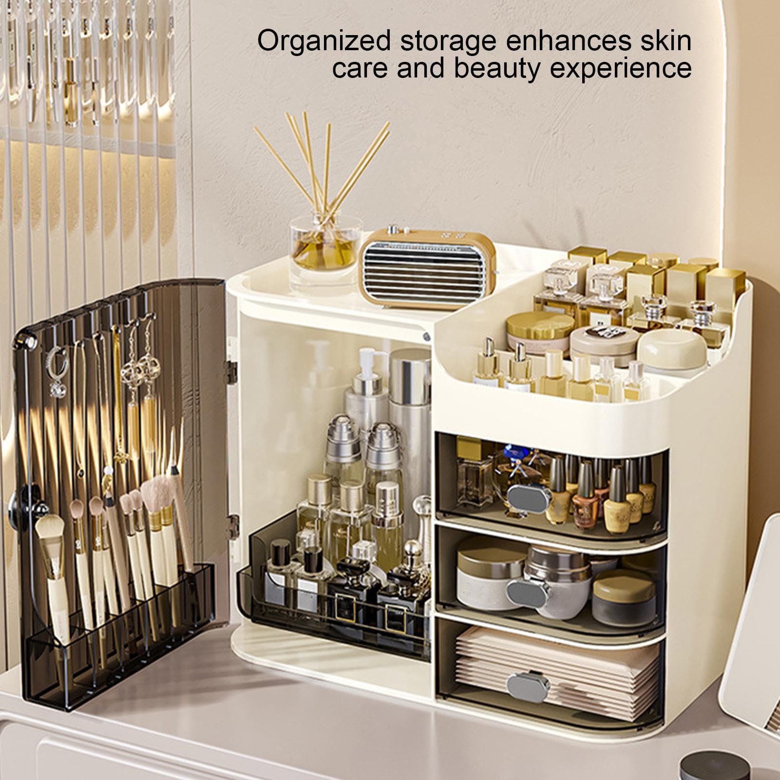 1 organizer per cosmetici da scrivania, organizer per cosmetici con | cassetti, contenitore per cosmetici da donna con scomparti multipli per mascara, fermagli per capelli, sopracciglia, 30 x 24