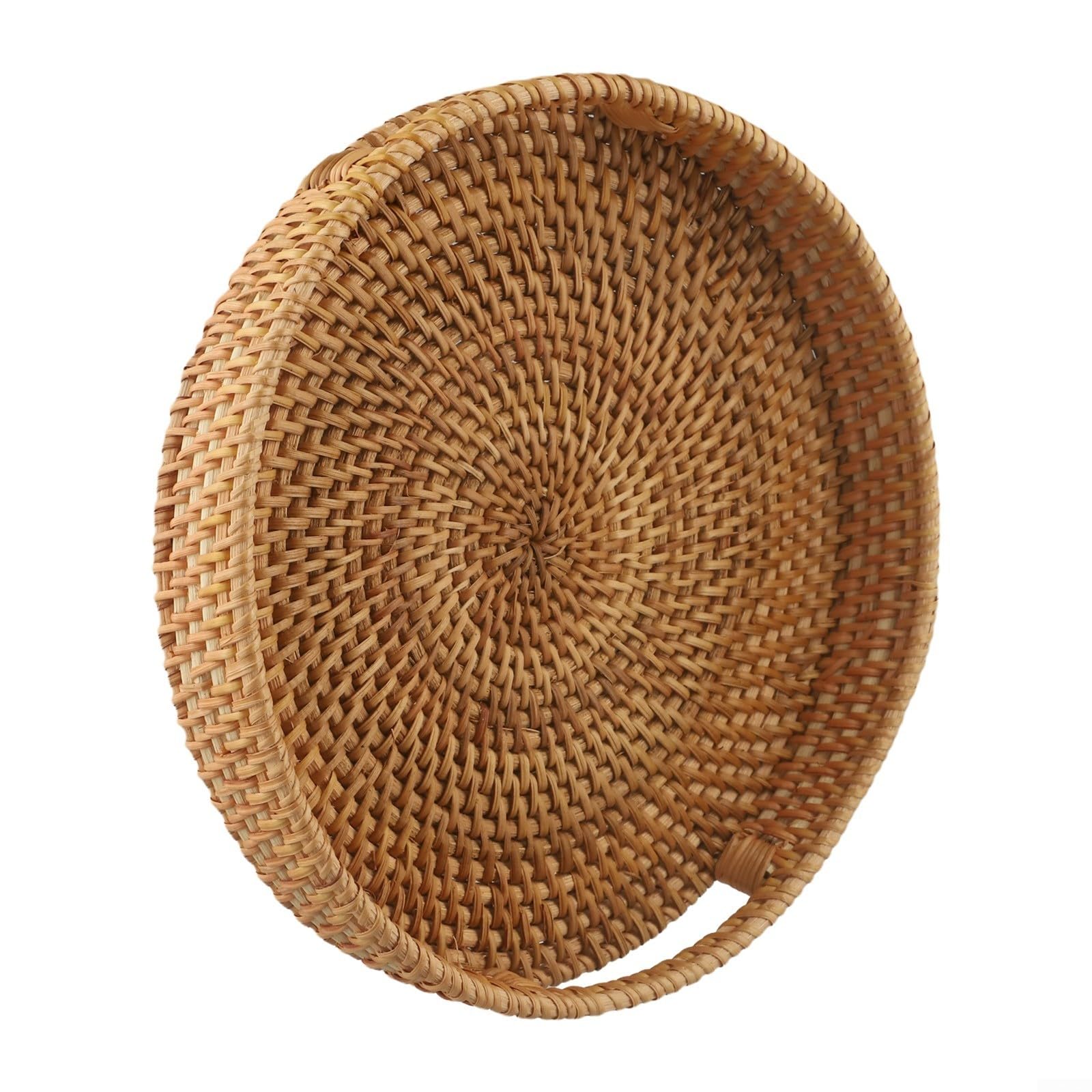 Bandeja de servir, bandeja redonda tejida de ratán para cocina, picnic y mesa de café, cesta de almacenamiento para frutas, pan y decoración del hogar (25 cm)